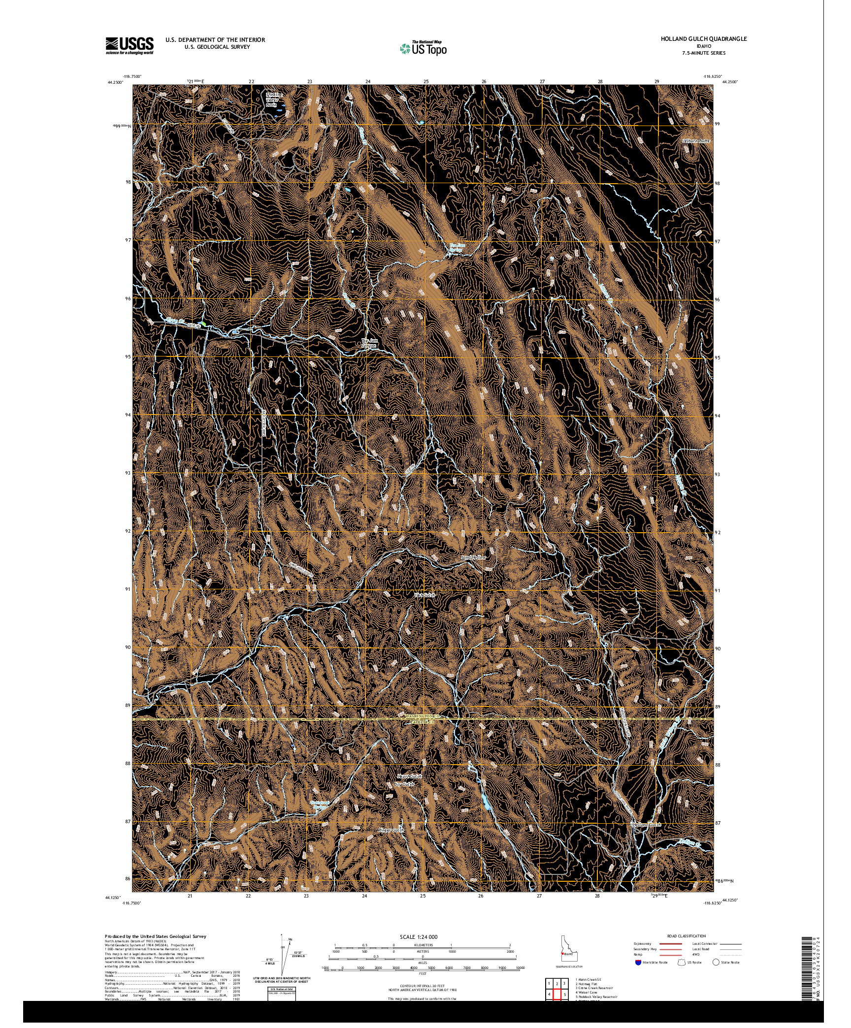 USGS US TOPO 7.5-MINUTE MAP FOR HOLLAND GULCH, ID 2020