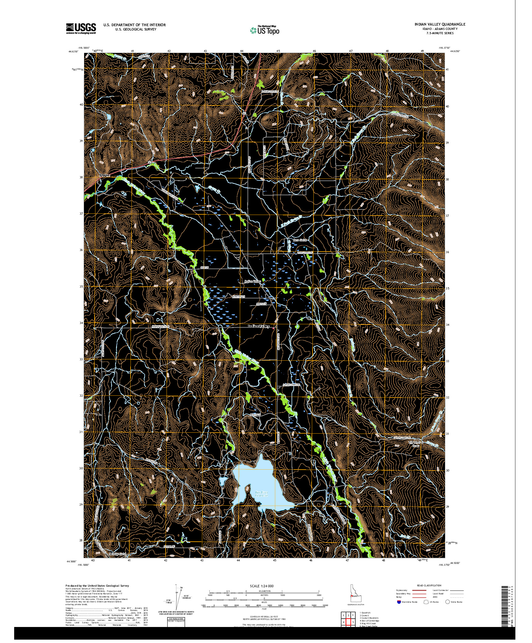 USGS US TOPO 7.5-MINUTE MAP FOR INDIAN VALLEY, ID 2020