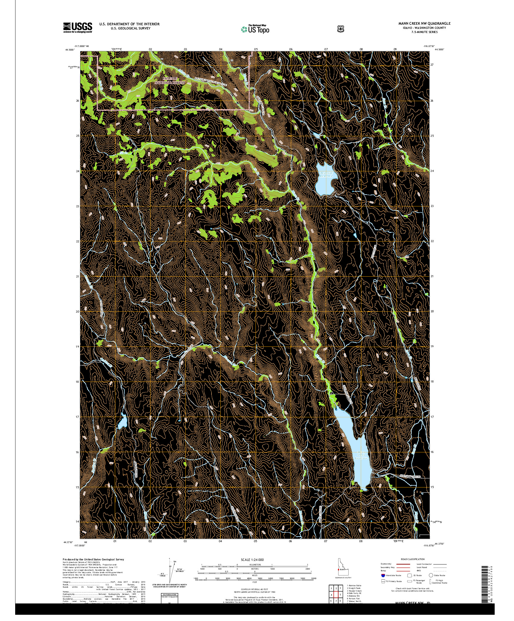 USGS US TOPO 7.5-MINUTE MAP FOR MANN CREEK NW, ID 2020