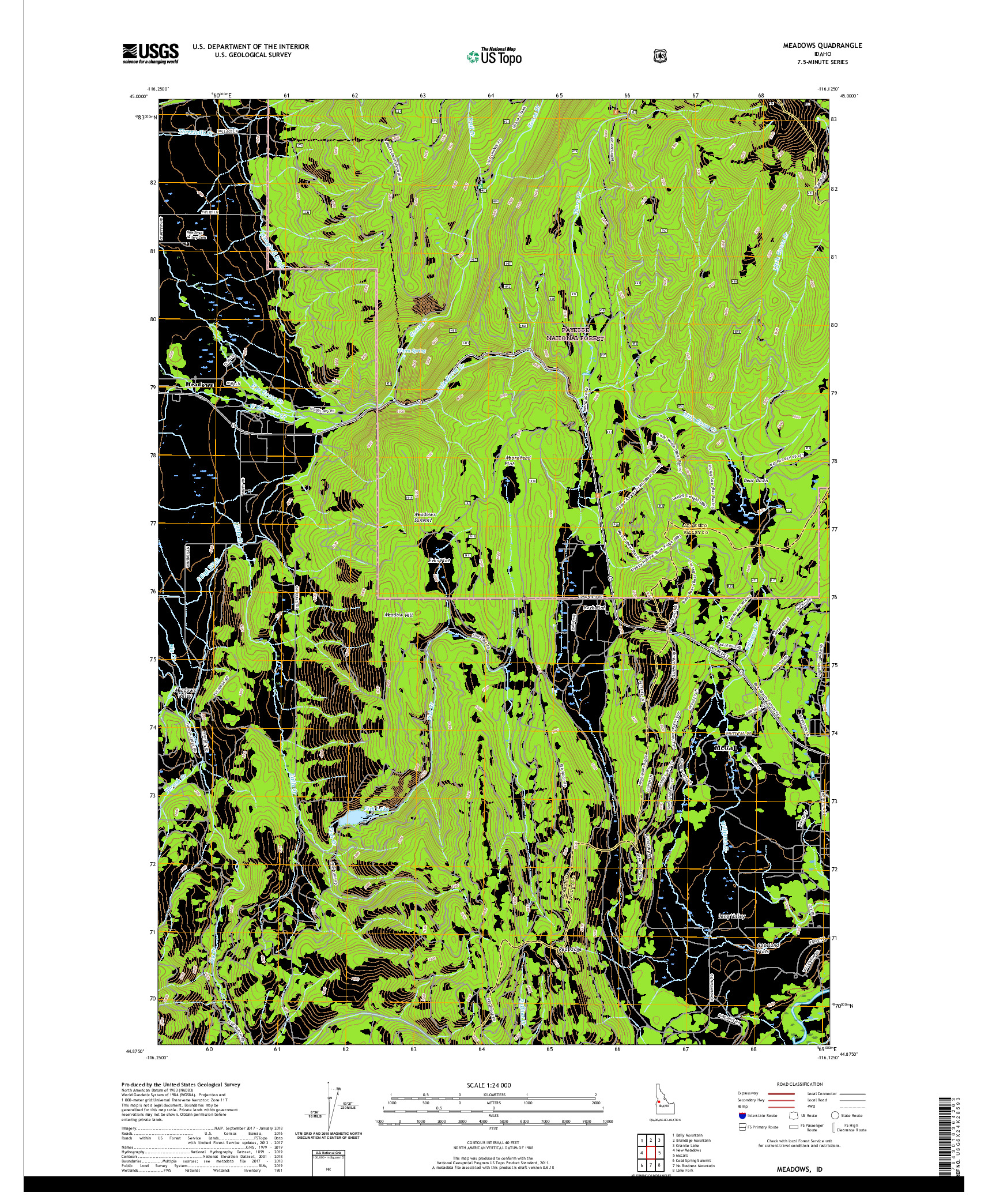 USGS US TOPO 7.5-MINUTE MAP FOR MEADOWS, ID 2020
