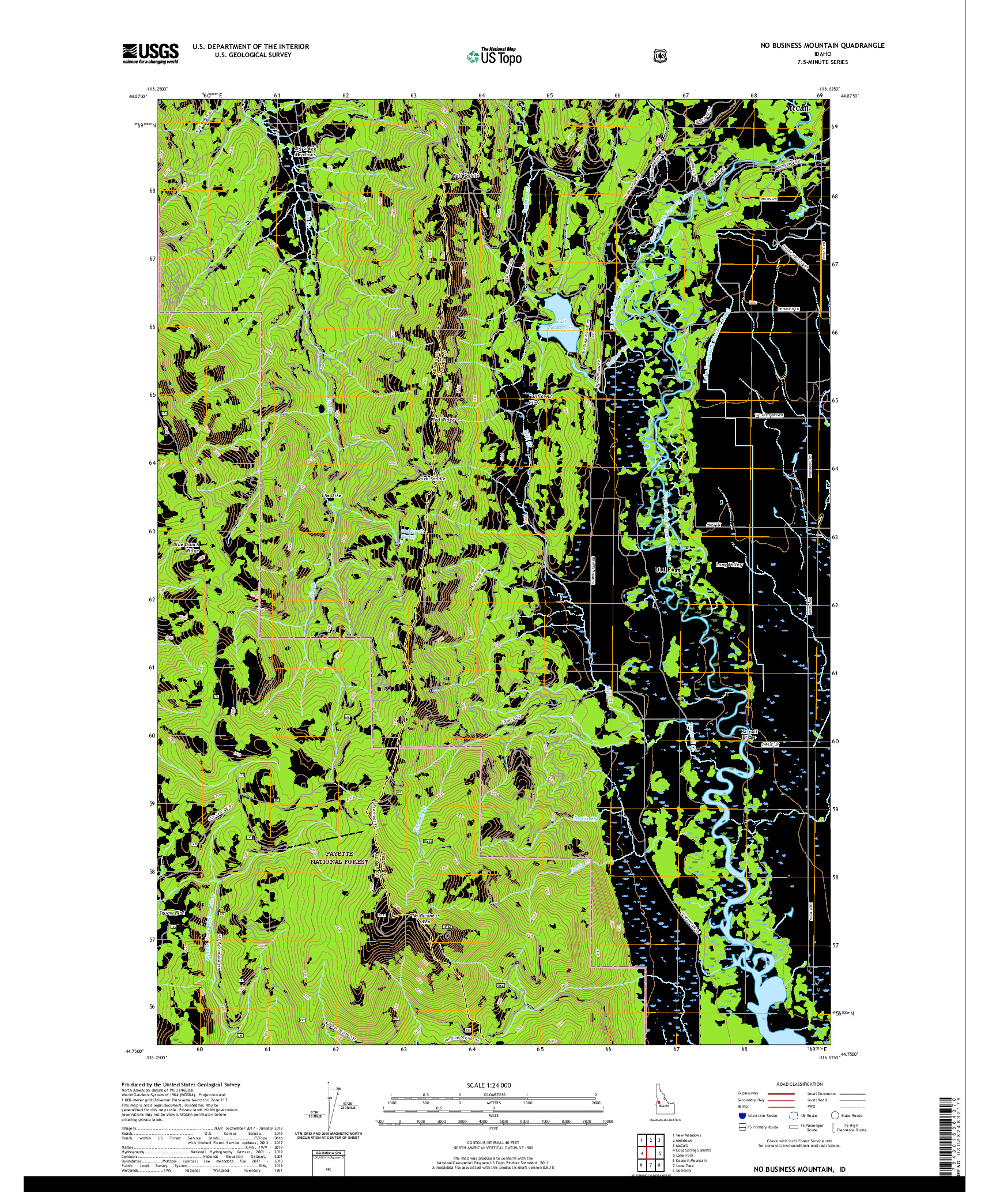 USGS US TOPO 7.5-MINUTE MAP FOR NO BUSINESS MOUNTAIN, ID 2020