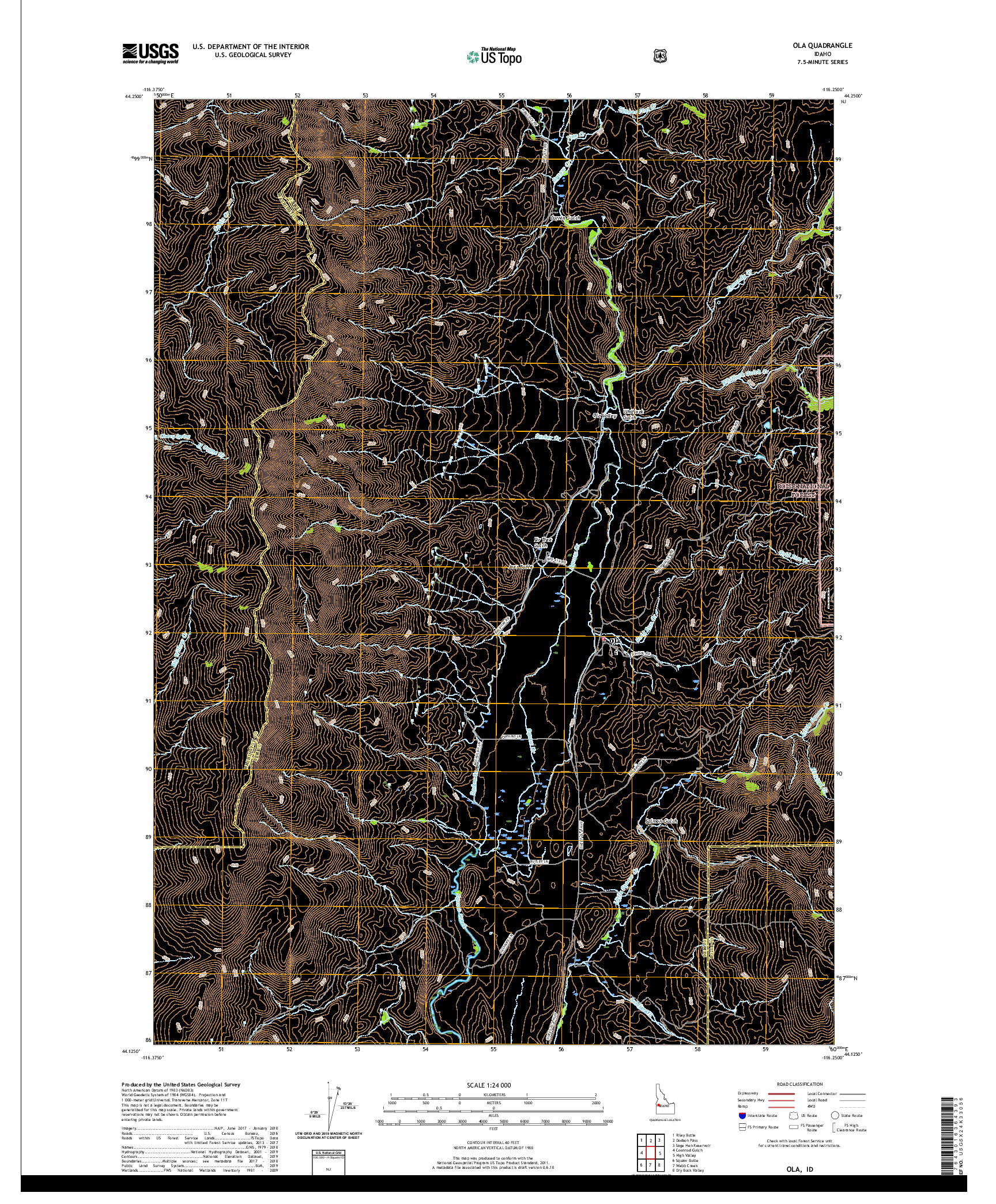 USGS US TOPO 7.5-MINUTE MAP FOR OLA, ID 2020