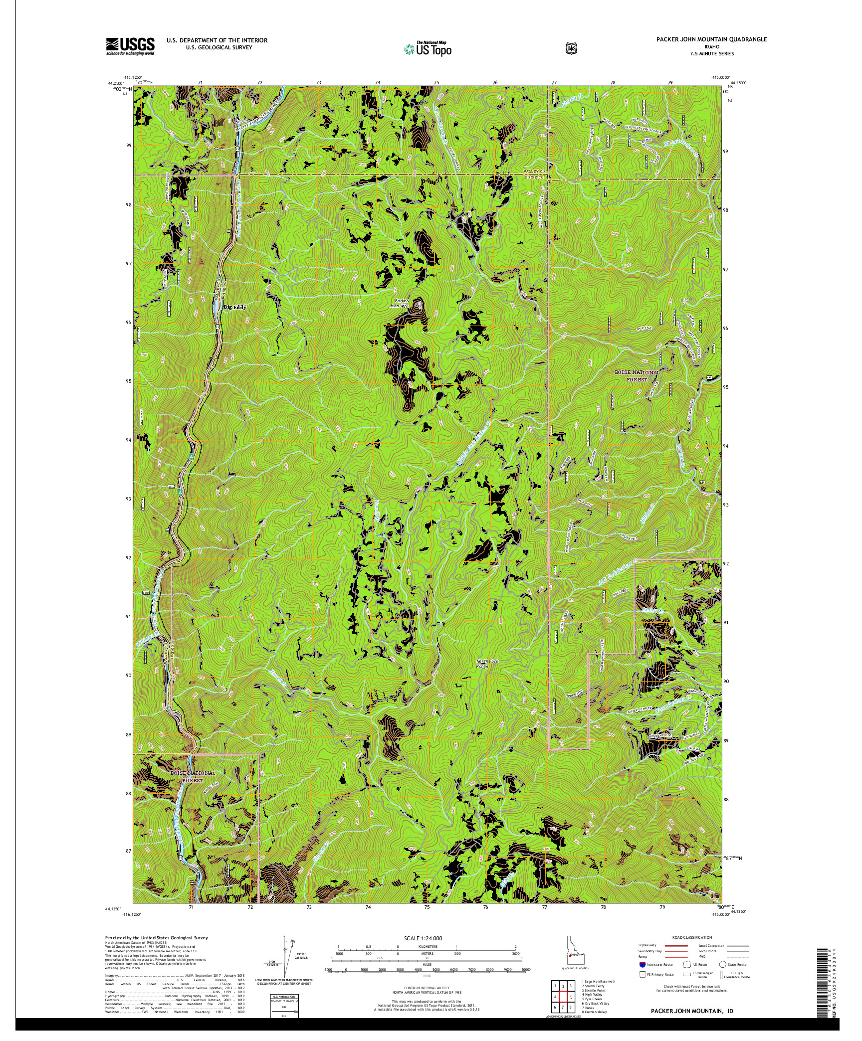 USGS US TOPO 7.5-MINUTE MAP FOR PACKER JOHN MOUNTAIN, ID 2020