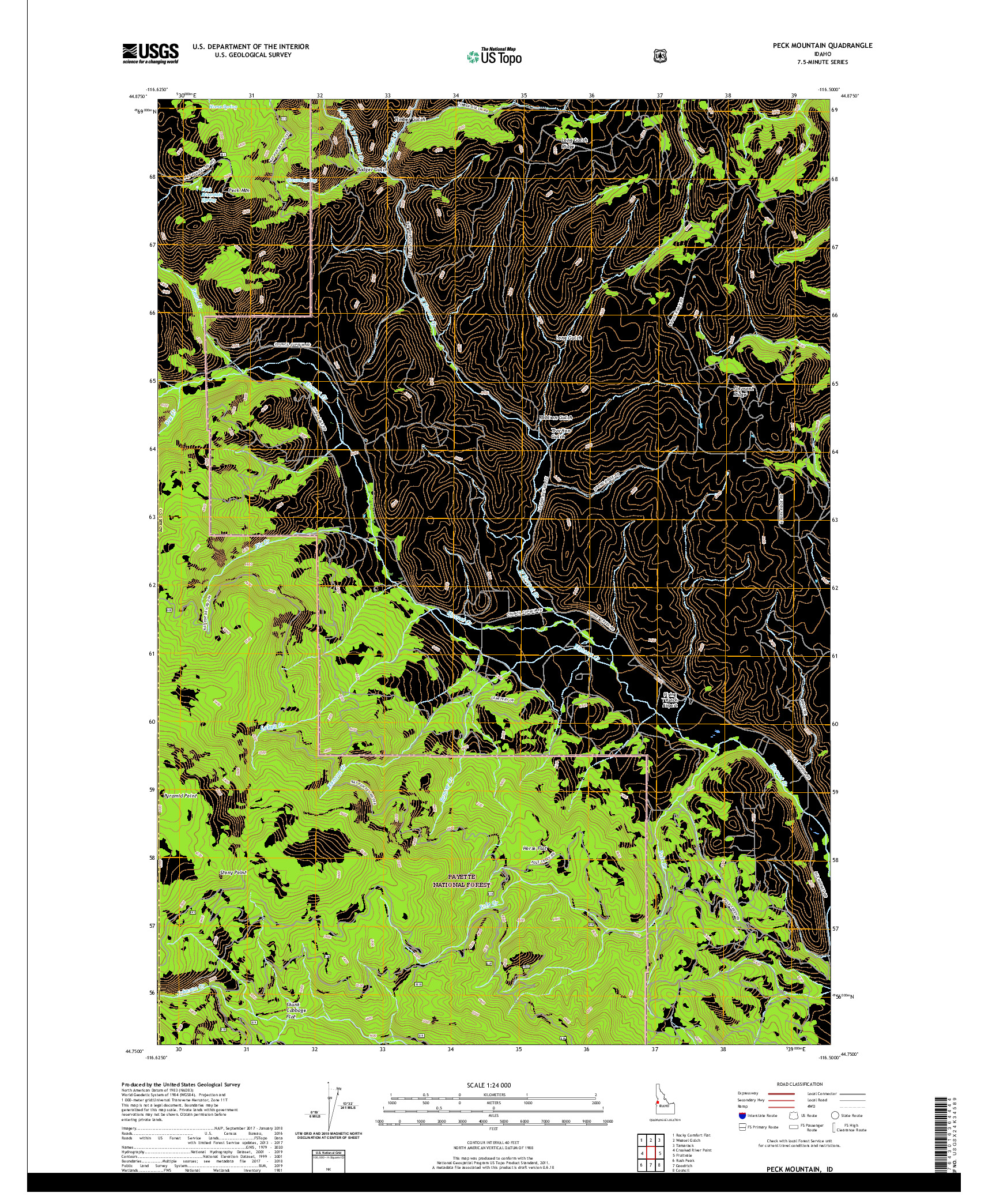 USGS US TOPO 7.5-MINUTE MAP FOR PECK MOUNTAIN, ID 2020