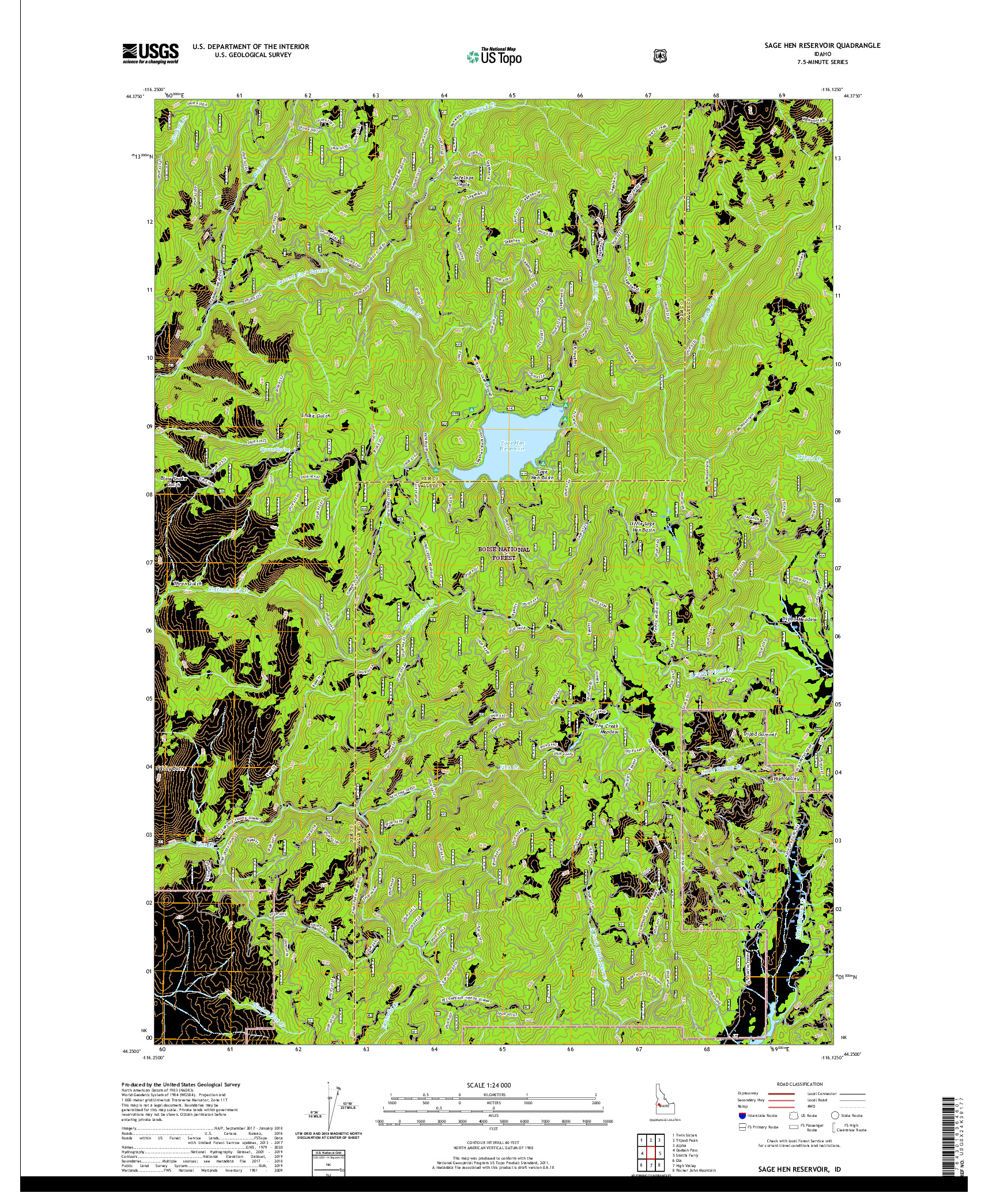 USGS US TOPO 7.5-MINUTE MAP FOR SAGE HEN RESERVOIR, ID 2020