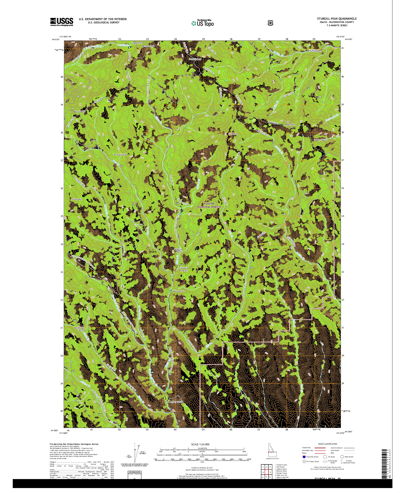 USGS US TOPO 7.5-MINUTE MAP FOR STURGILL PEAK, ID 2020