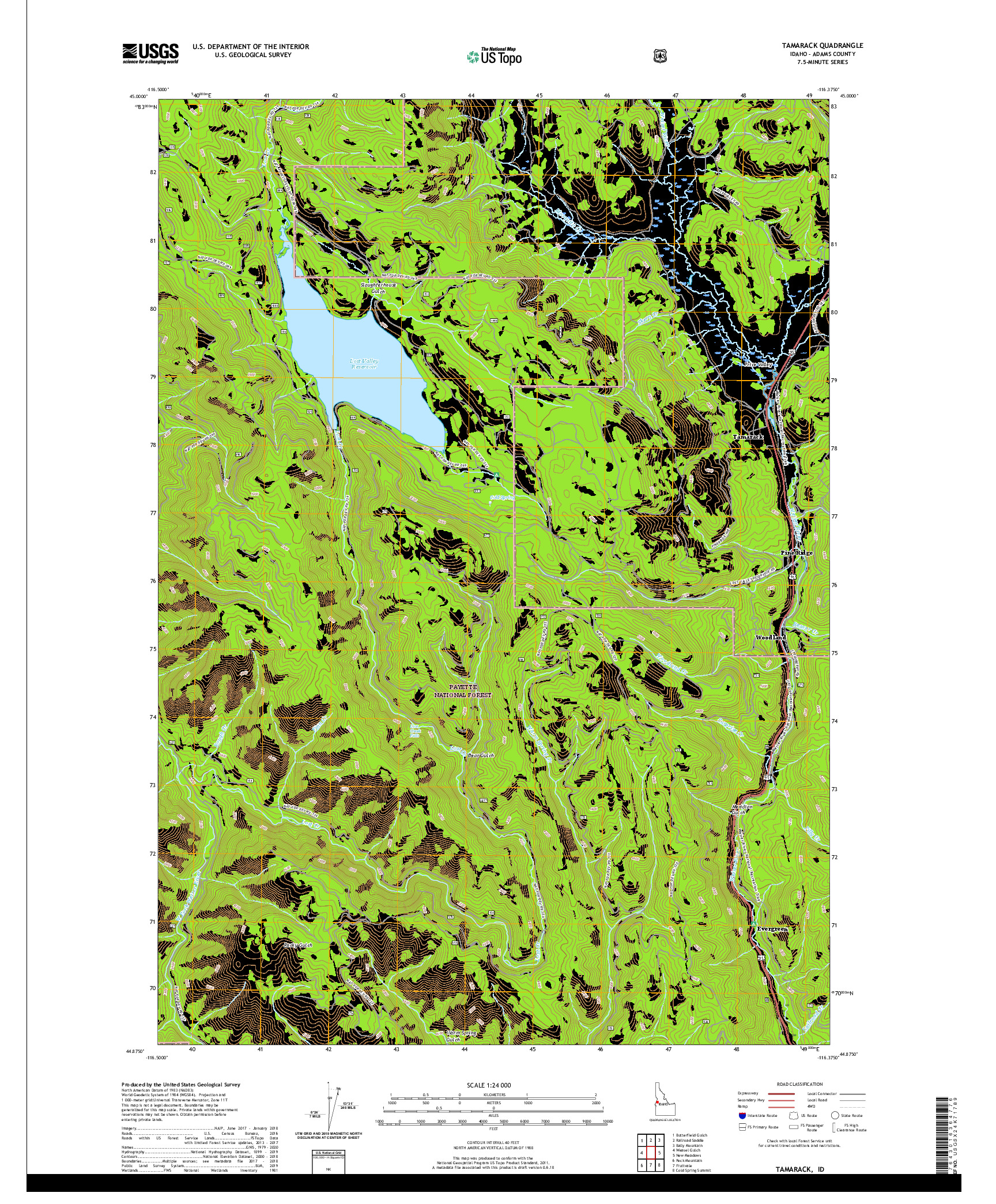 USGS US TOPO 7.5-MINUTE MAP FOR TAMARACK, ID 2020