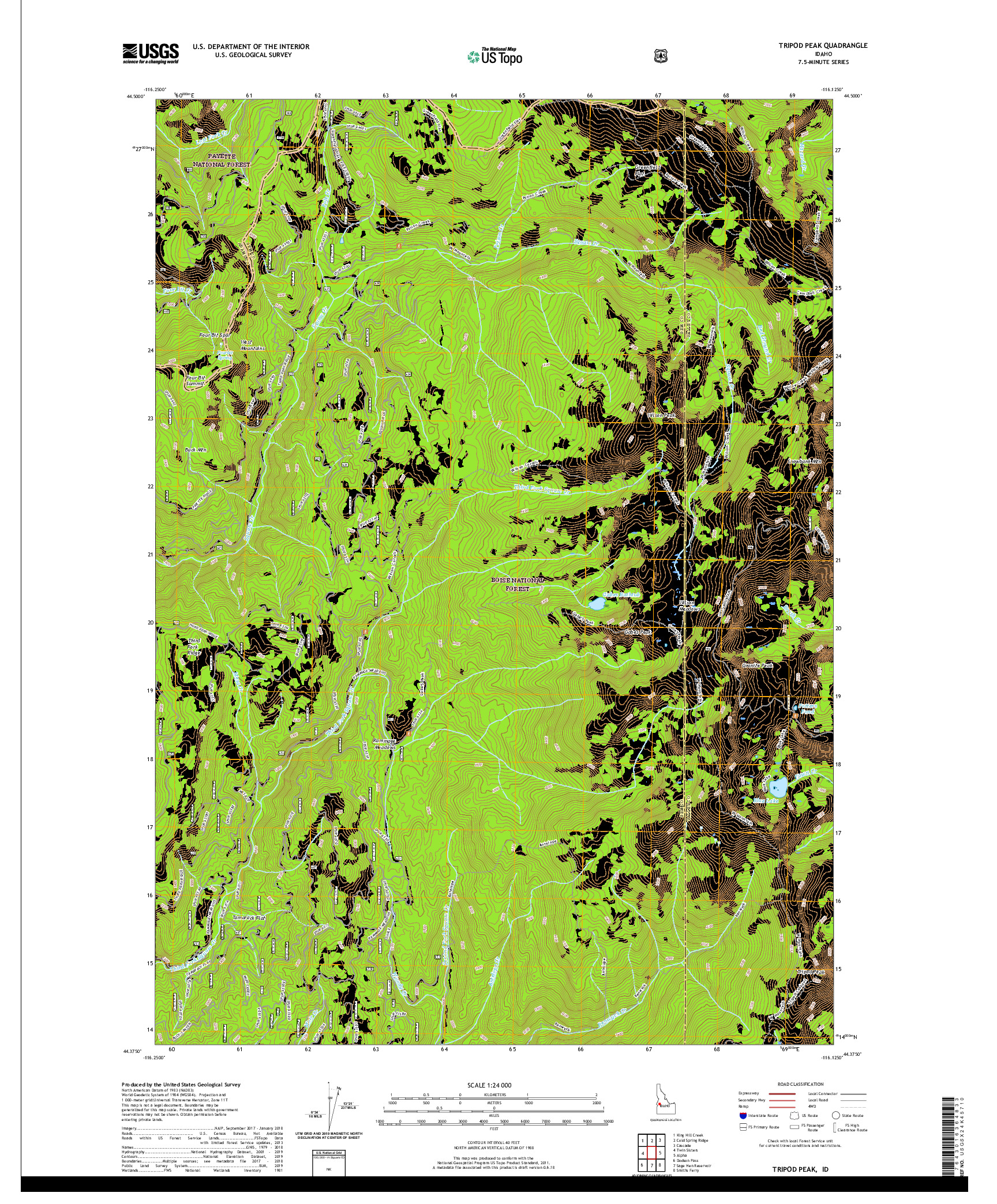 USGS US TOPO 7.5-MINUTE MAP FOR TRIPOD PEAK, ID 2020