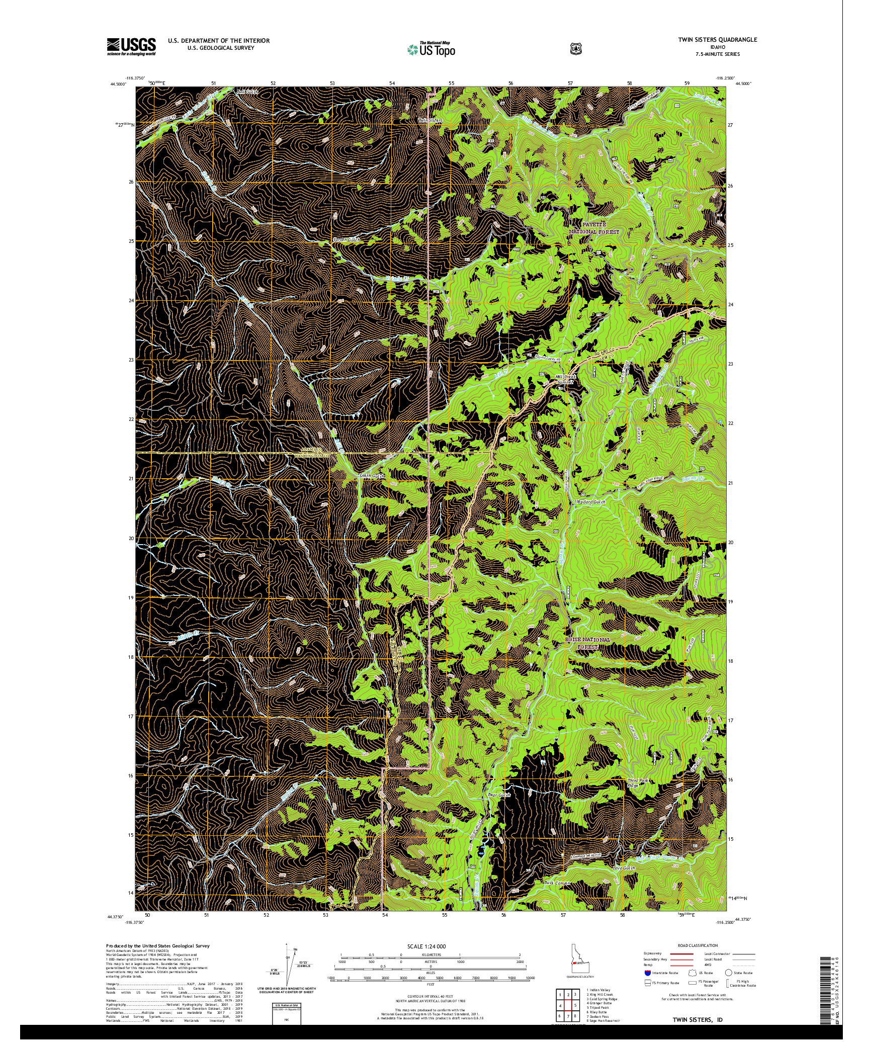 USGS US TOPO 7.5-MINUTE MAP FOR TWIN SISTERS, ID 2020