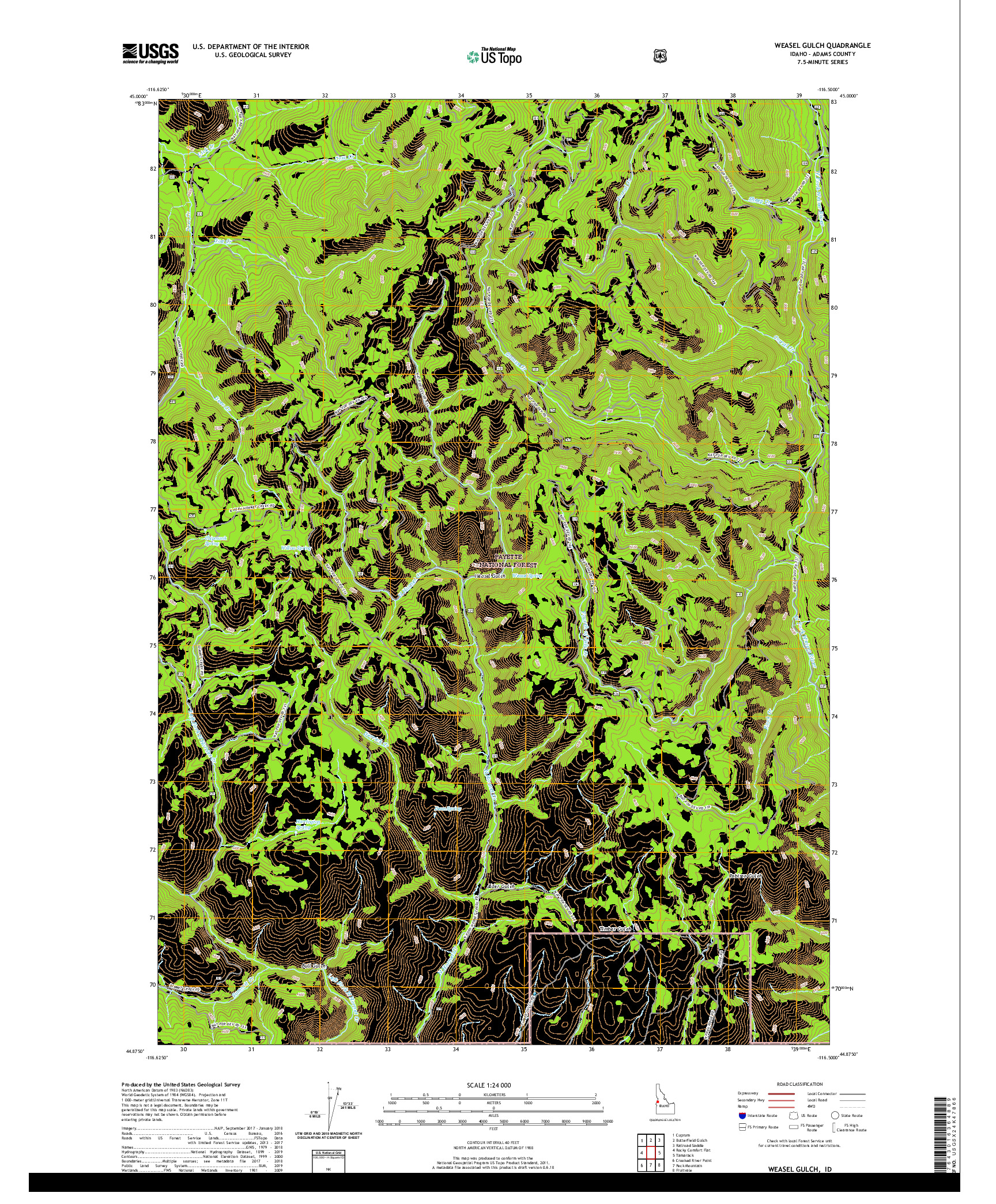 USGS US TOPO 7.5-MINUTE MAP FOR WEASEL GULCH, ID 2020