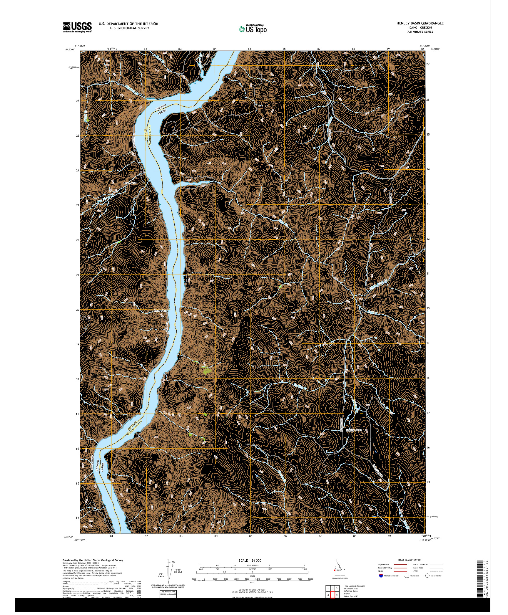 USGS US TOPO 7.5-MINUTE MAP FOR HENLEY BASIN, ID,OR 2020