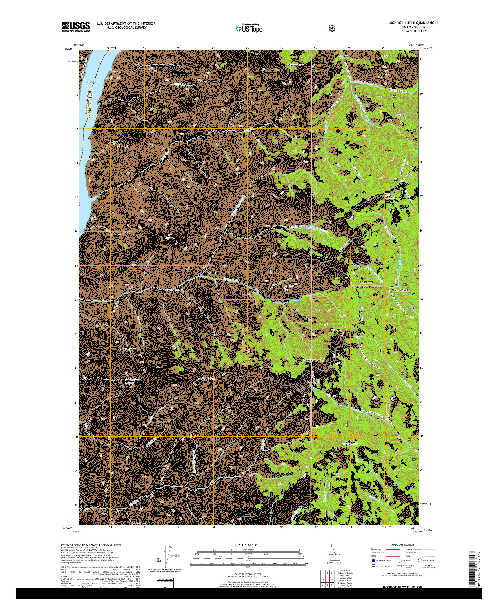 USGS US TOPO 7.5-MINUTE MAP FOR MONROE BUTTE, ID,OR 2020