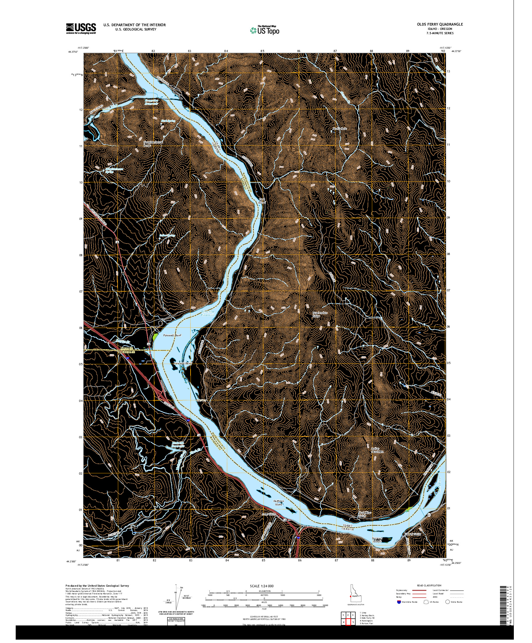 USGS US TOPO 7.5-MINUTE MAP FOR OLDS FERRY, ID,OR 2020