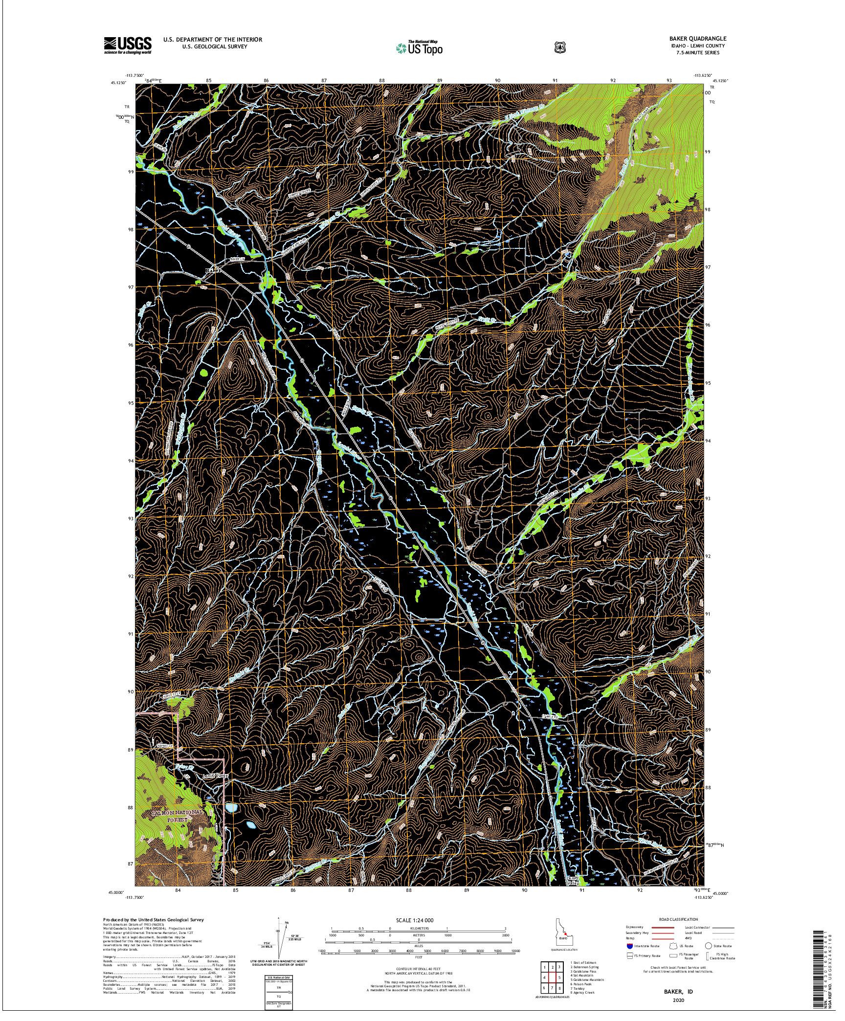 USGS US TOPO 7.5-MINUTE MAP FOR BAKER, ID 2020