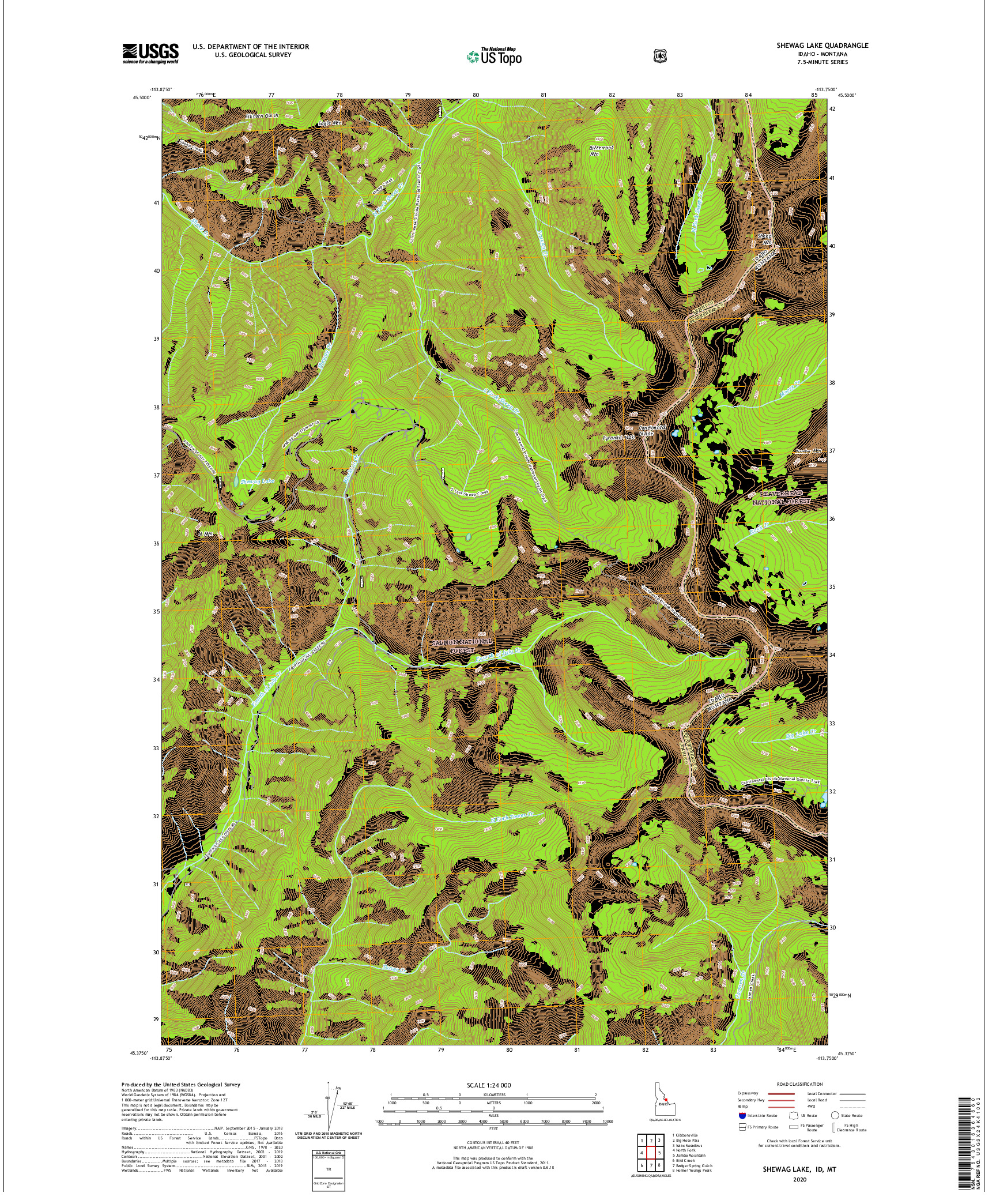 USGS US TOPO 7.5-MINUTE MAP FOR SHEWAG LAKE, ID,MT 2020