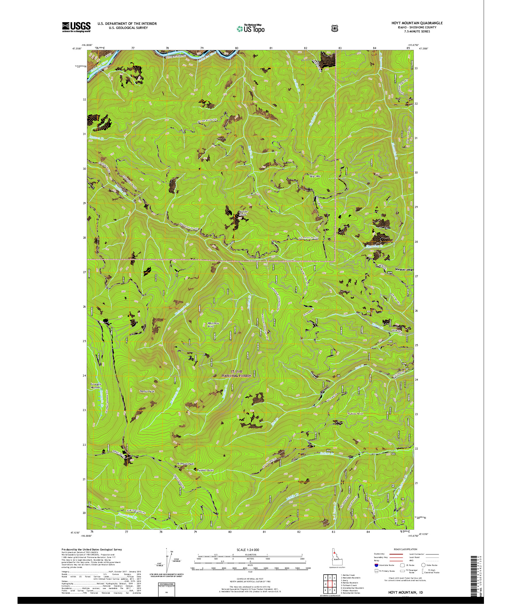 USGS US TOPO 7.5-MINUTE MAP FOR HOYT MOUNTAIN, ID 2020