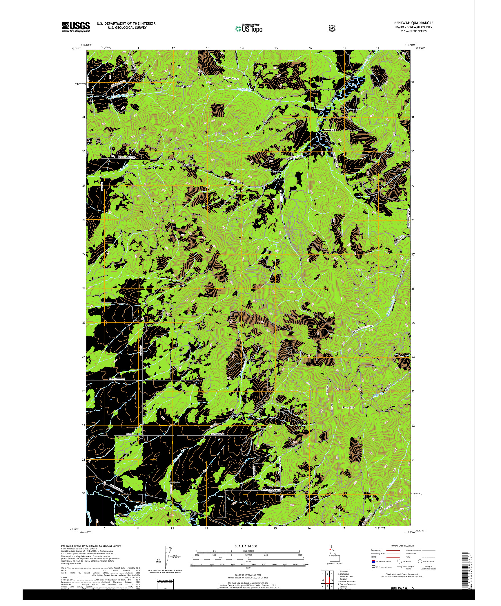 USGS US TOPO 7.5-MINUTE MAP FOR BENEWAH, ID 2020