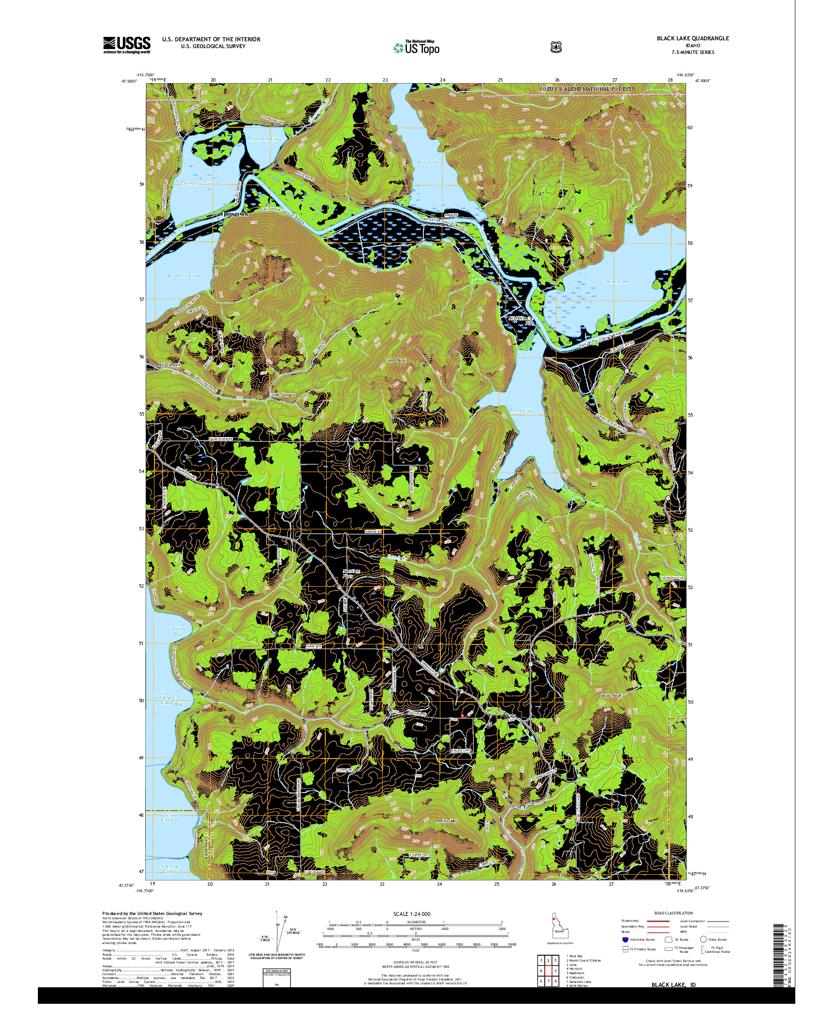USGS US TOPO 7.5-MINUTE MAP FOR BLACK LAKE, ID 2020