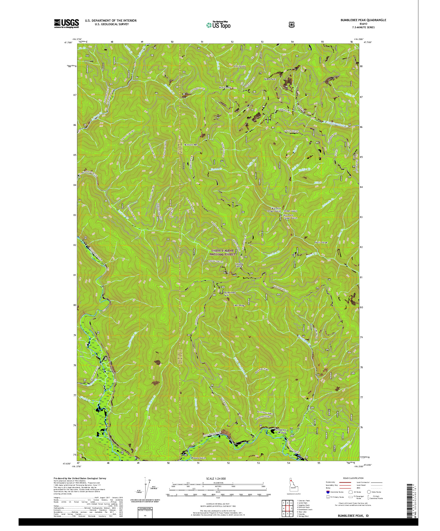 USGS US TOPO 7.5-MINUTE MAP FOR BUMBLEBEE PEAK, ID 2020