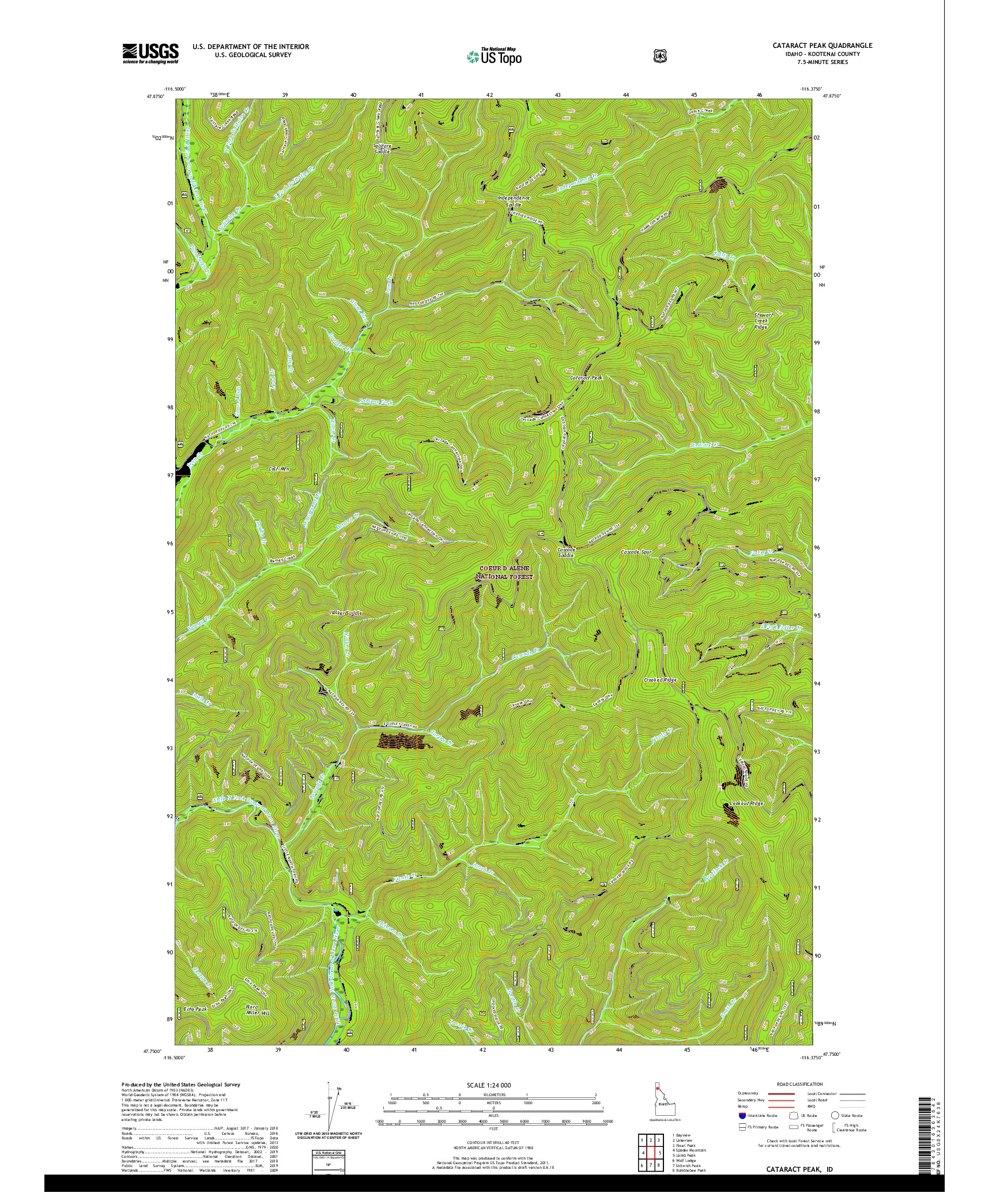 USGS US TOPO 7.5-MINUTE MAP FOR CATARACT PEAK, ID 2020