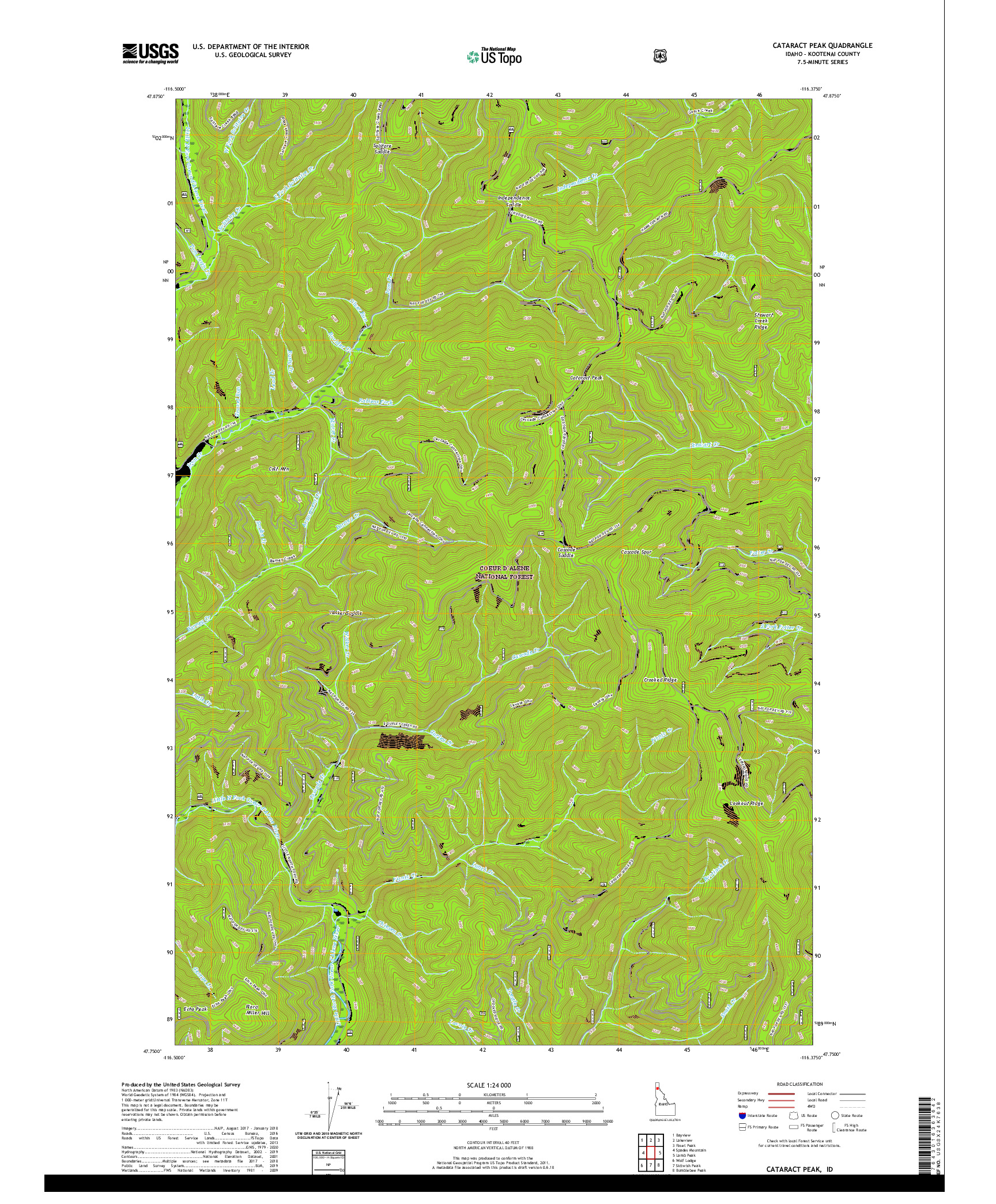 USGS US TOPO 7.5-MINUTE MAP FOR CATARACT PEAK, ID 2020