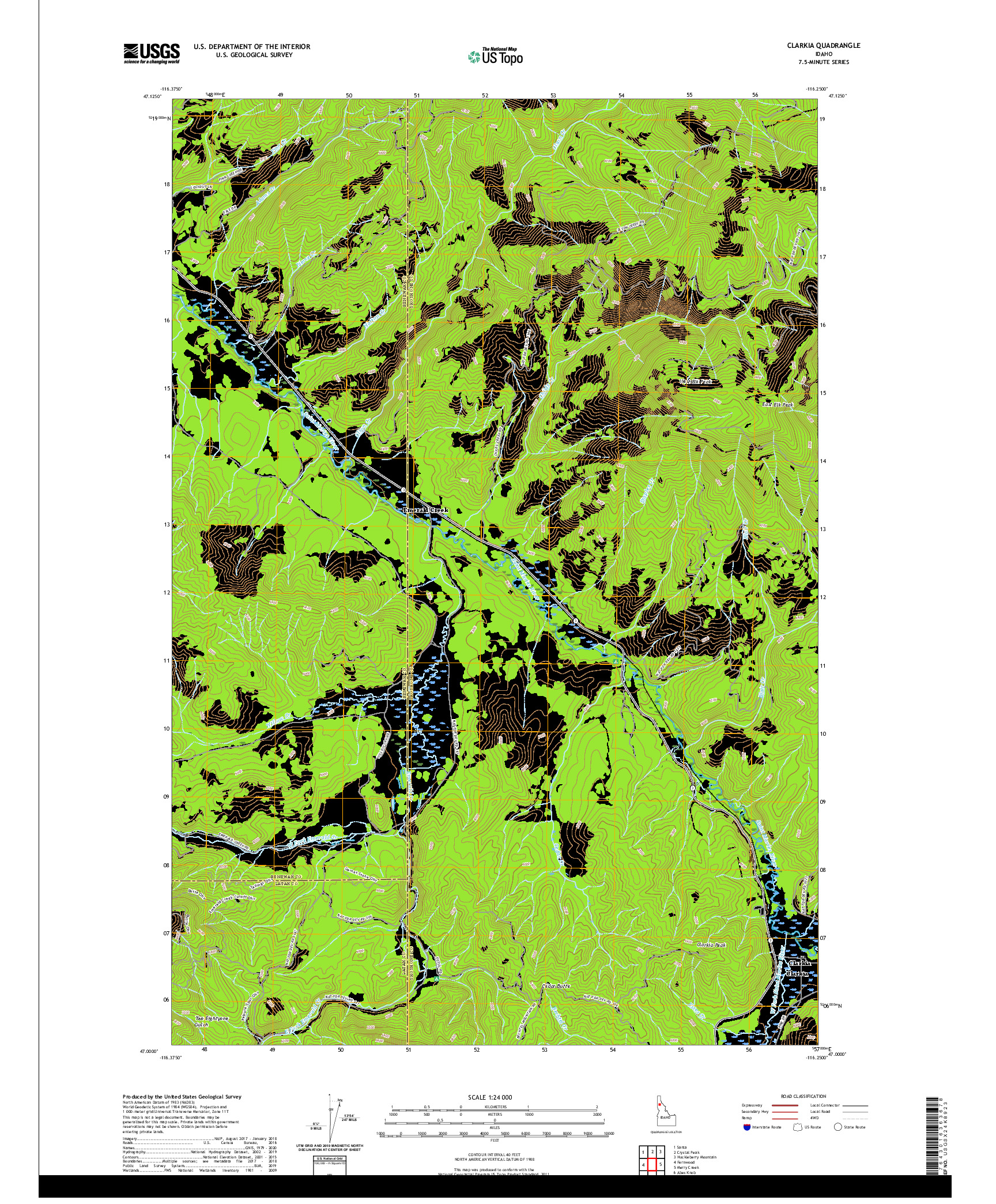 USGS US TOPO 7.5-MINUTE MAP FOR CLARKIA, ID 2020