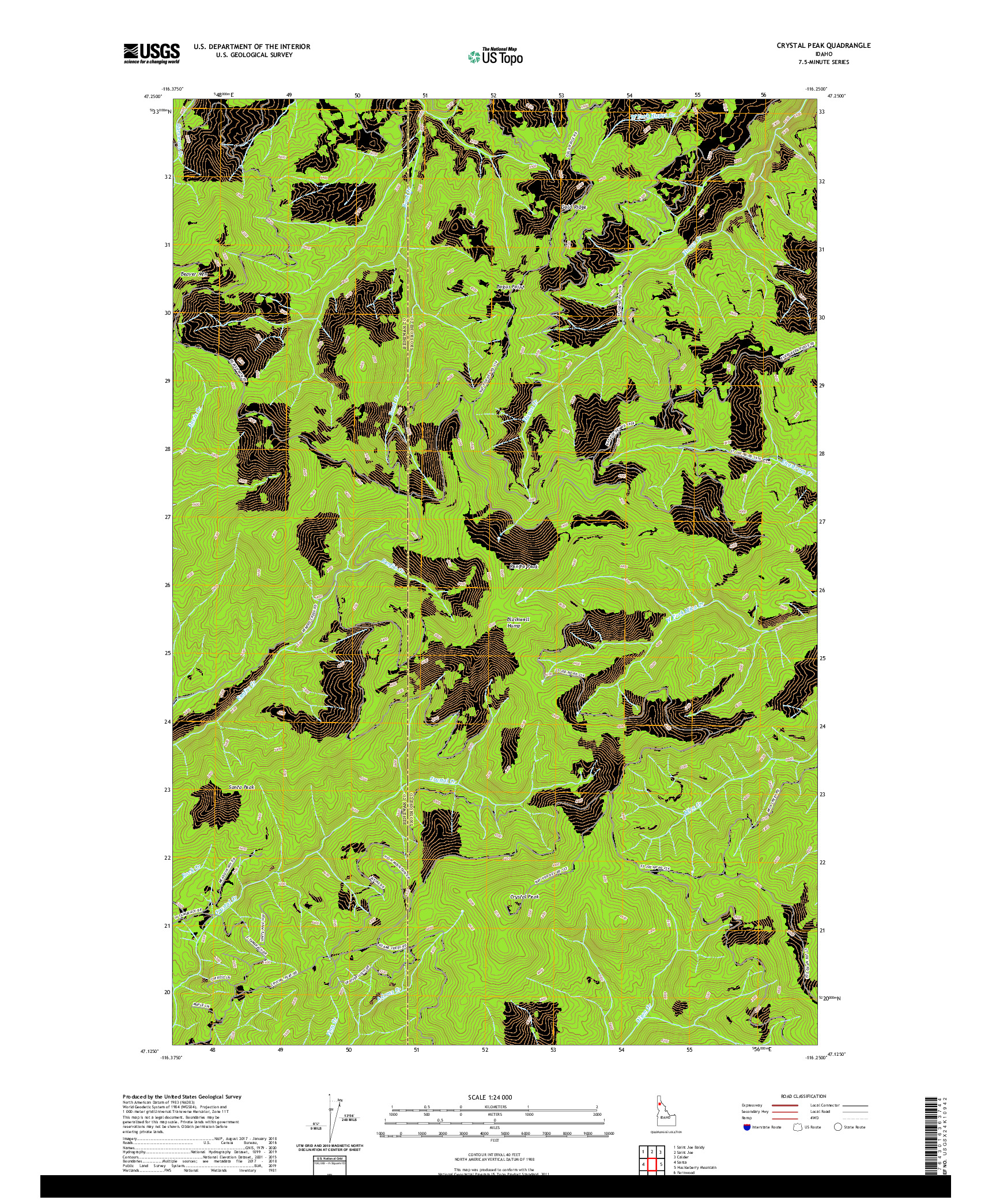 USGS US TOPO 7.5-MINUTE MAP FOR CRYSTAL PEAK, ID 2020