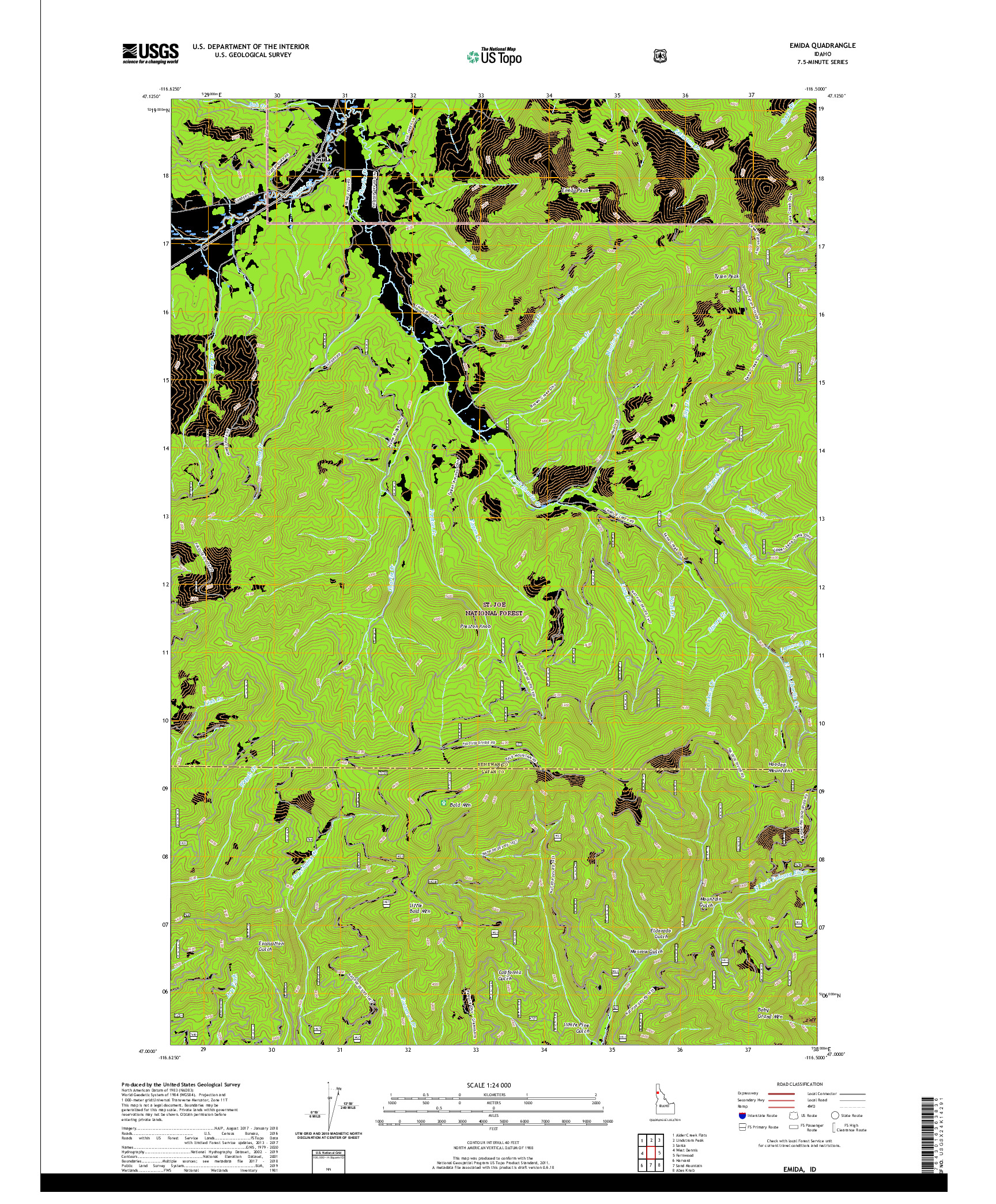 USGS US TOPO 7.5-MINUTE MAP FOR EMIDA, ID 2020
