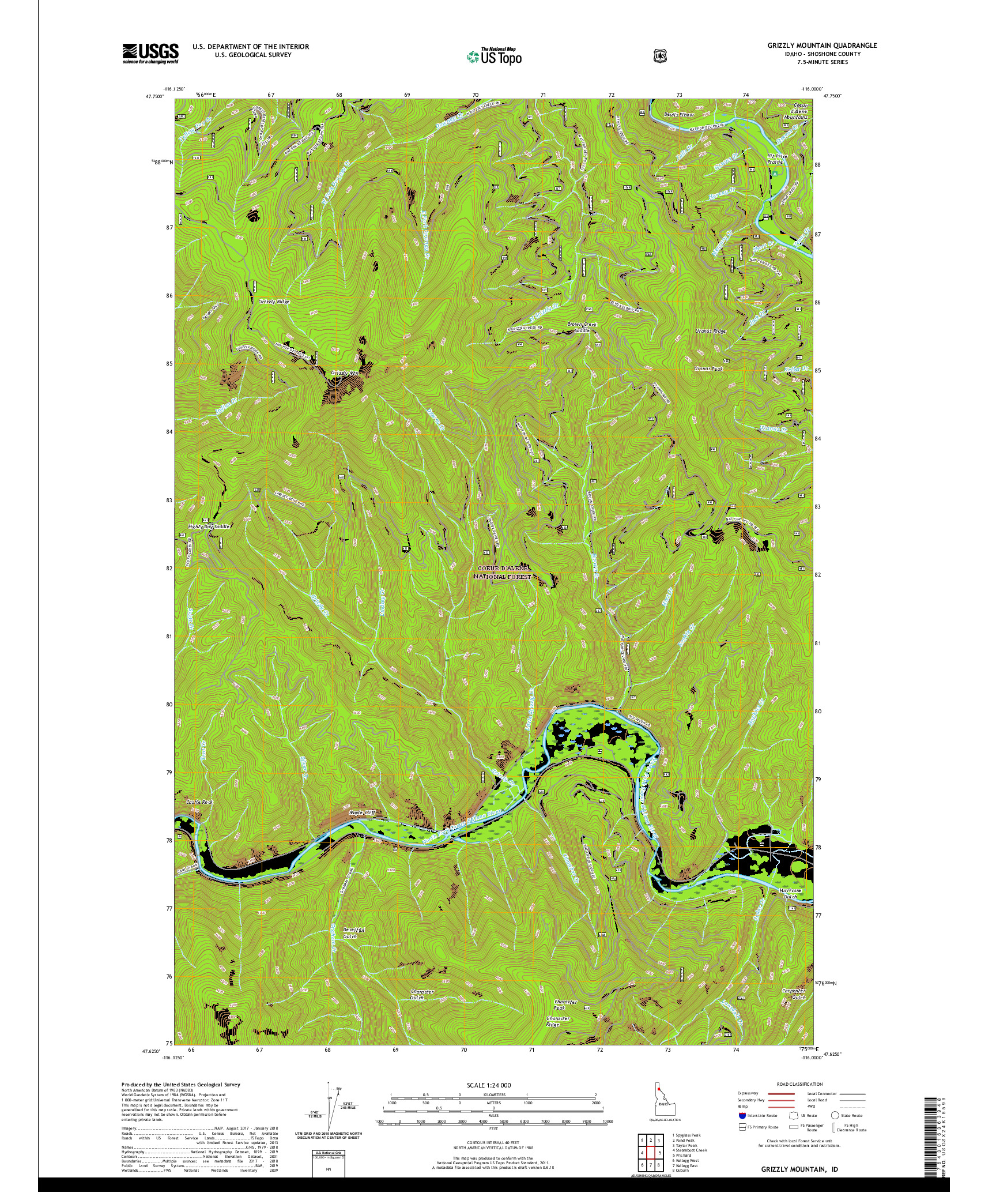 USGS US TOPO 7.5-MINUTE MAP FOR GRIZZLY MOUNTAIN, ID 2020