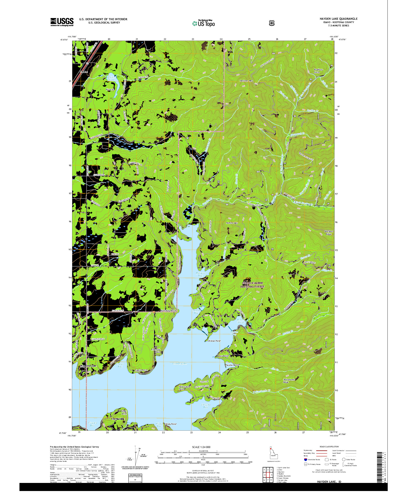 USGS US TOPO 7.5-MINUTE MAP FOR HAYDEN LAKE, ID 2020