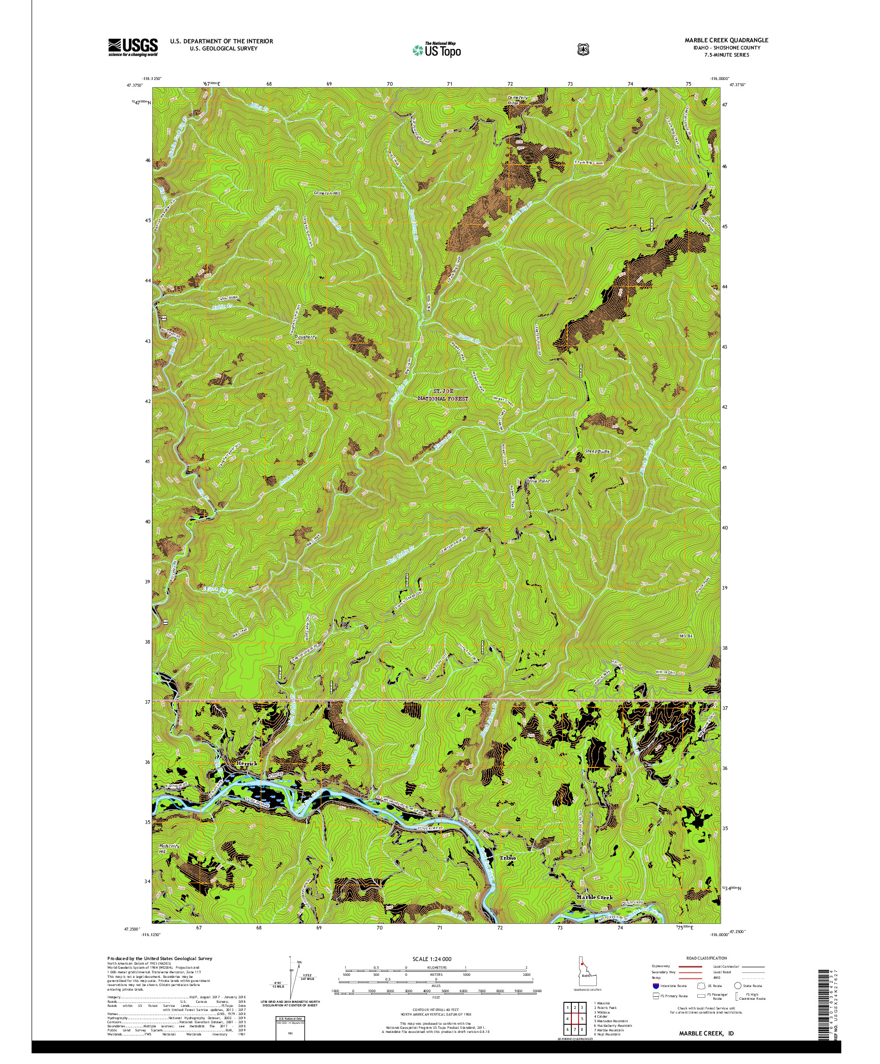 USGS US TOPO 7.5-MINUTE MAP FOR MARBLE CREEK, ID 2020