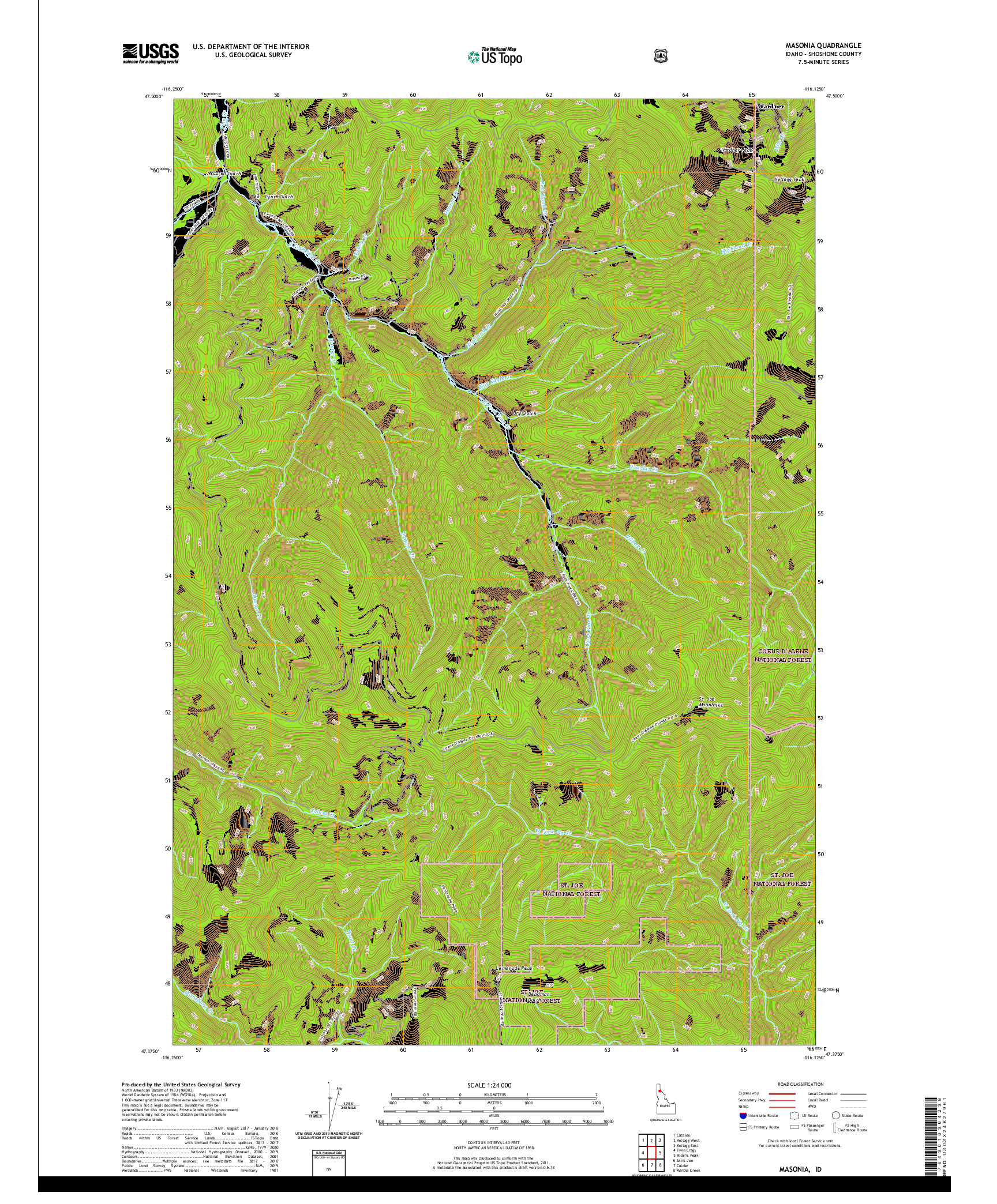 USGS US TOPO 7.5-MINUTE MAP FOR MASONIA, ID 2020