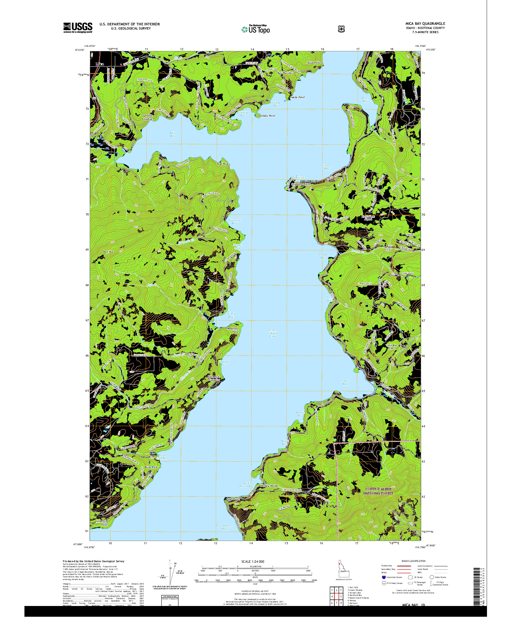 USGS US TOPO 7.5-MINUTE MAP FOR MICA BAY, ID 2020