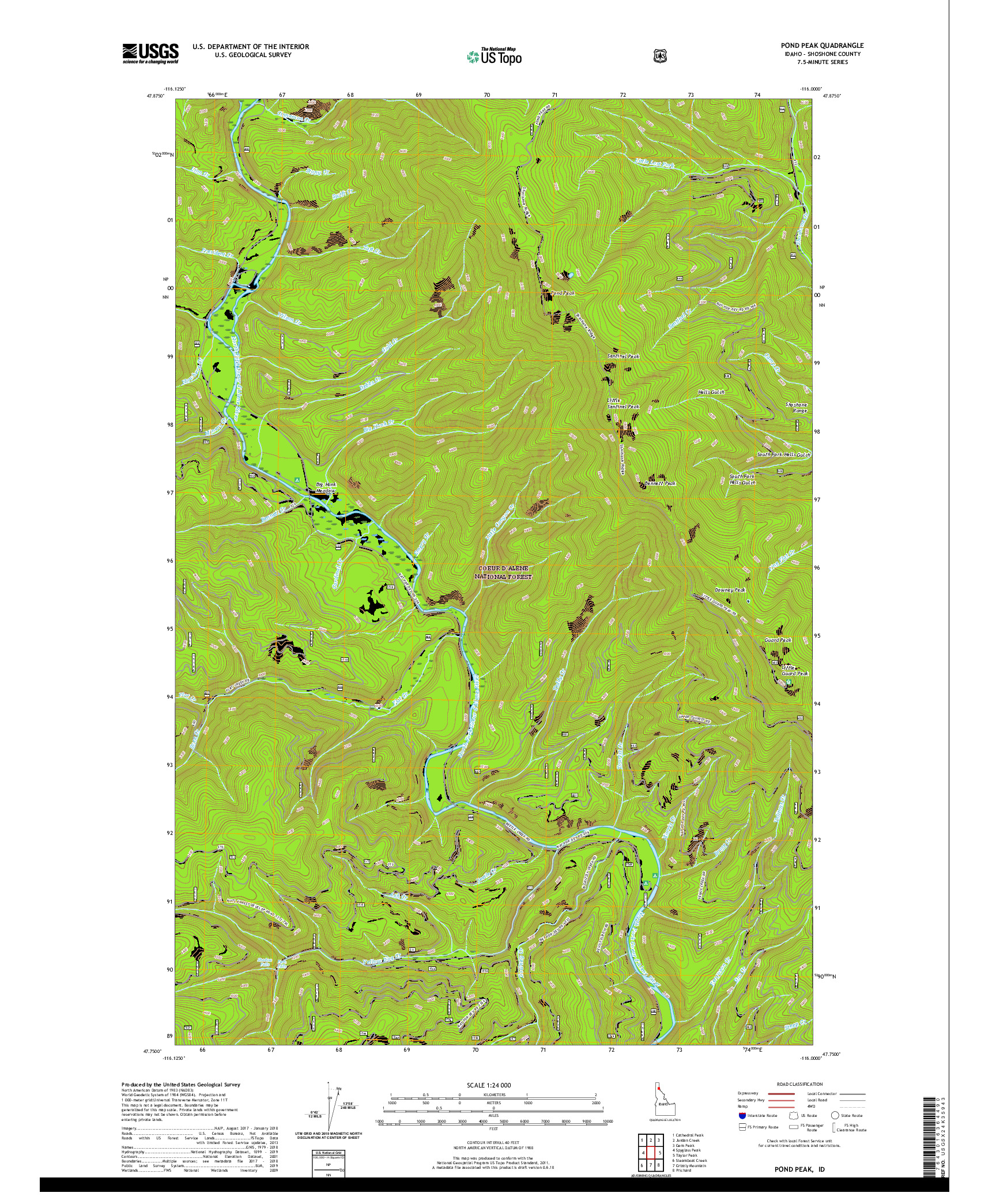 USGS US TOPO 7.5-MINUTE MAP FOR POND PEAK, ID 2020