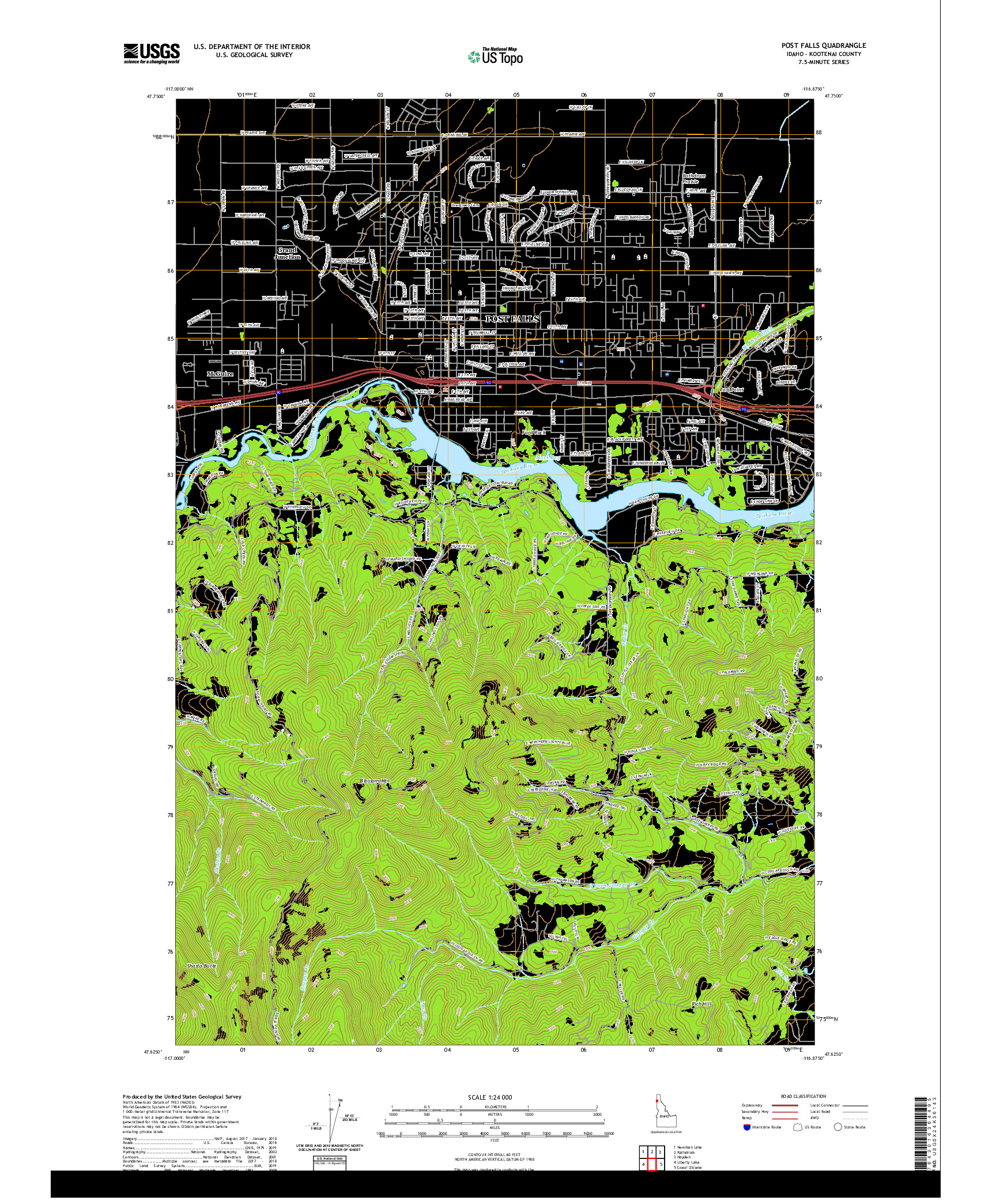 USGS US TOPO 7.5-MINUTE MAP FOR POST FALLS, ID 2020