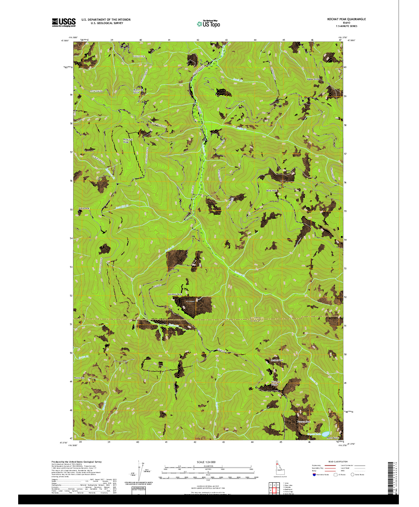 USGS US TOPO 7.5-MINUTE MAP FOR ROCHAT PEAK, ID 2020