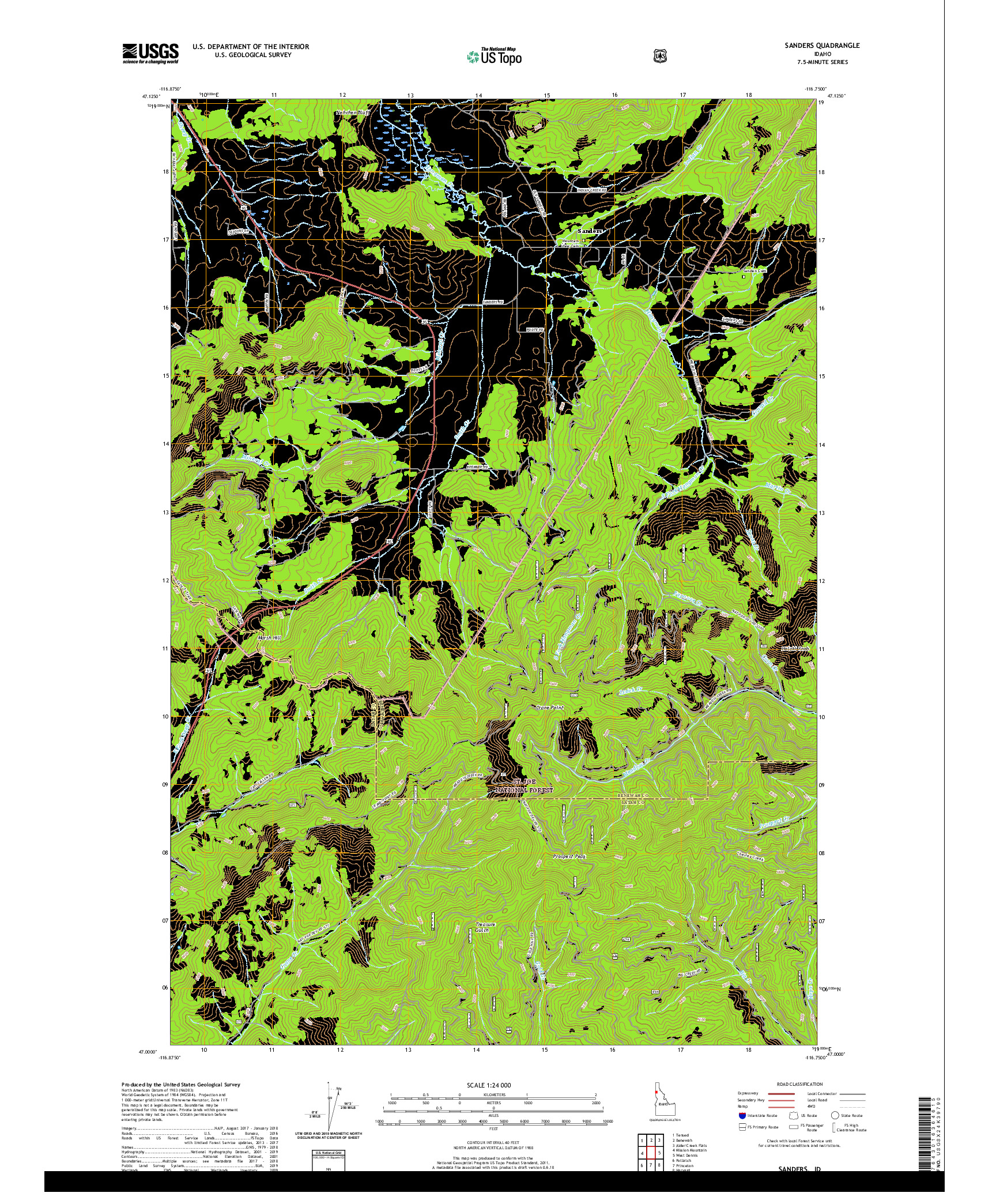 USGS US TOPO 7.5-MINUTE MAP FOR SANDERS, ID 2020