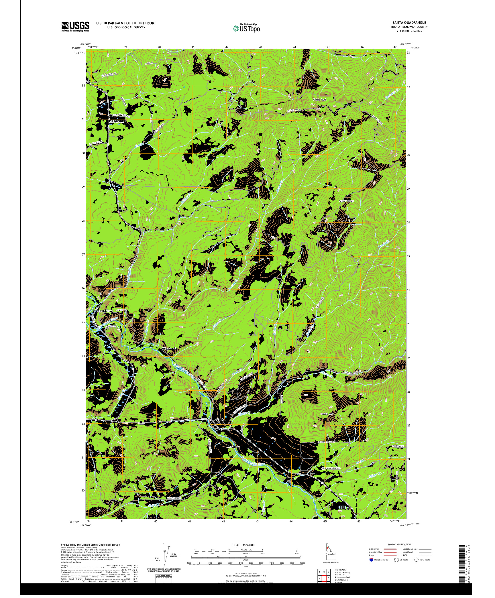 USGS US TOPO 7.5-MINUTE MAP FOR SANTA, ID 2020