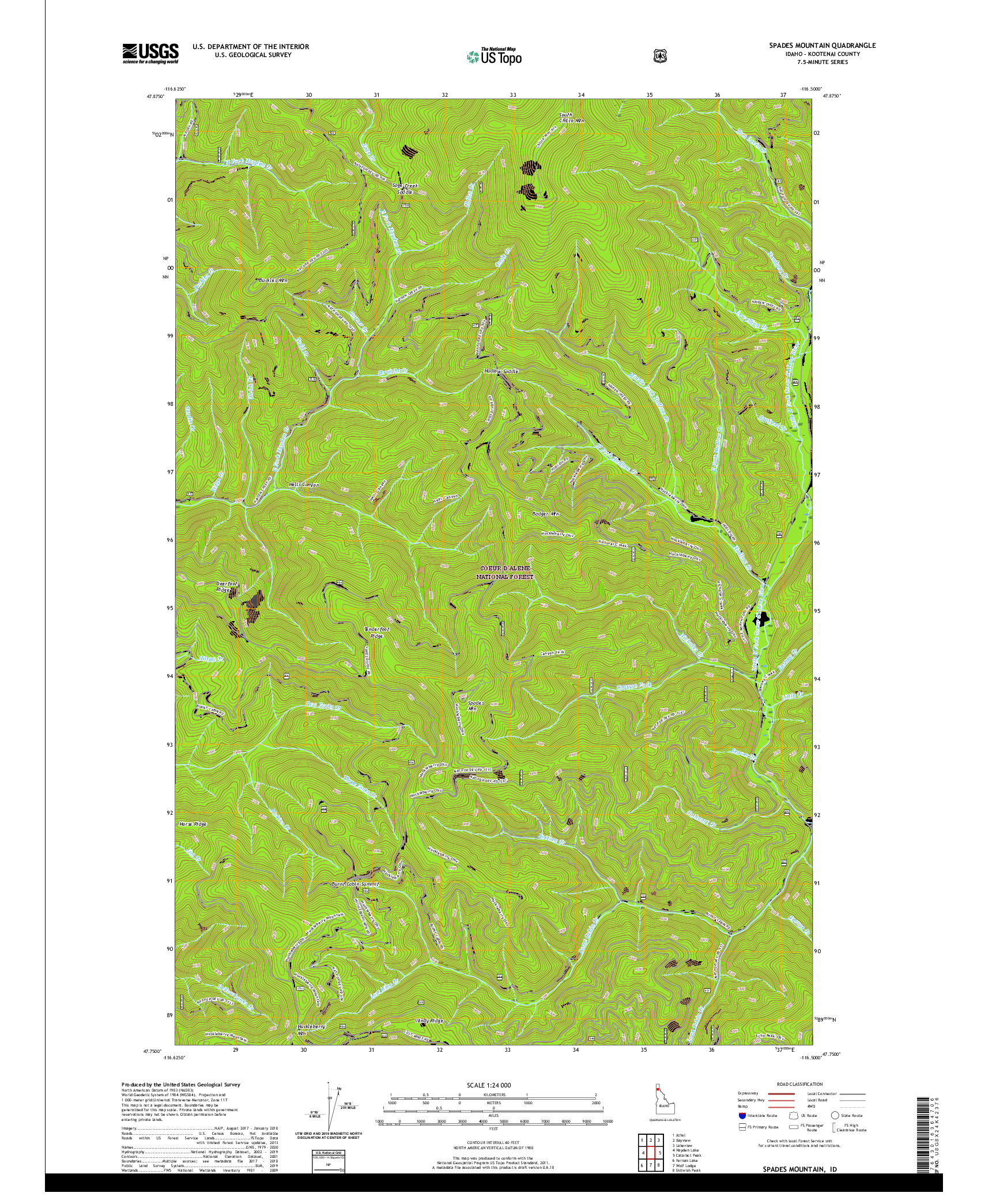 USGS US TOPO 7.5-MINUTE MAP FOR SPADES MOUNTAIN, ID 2020
