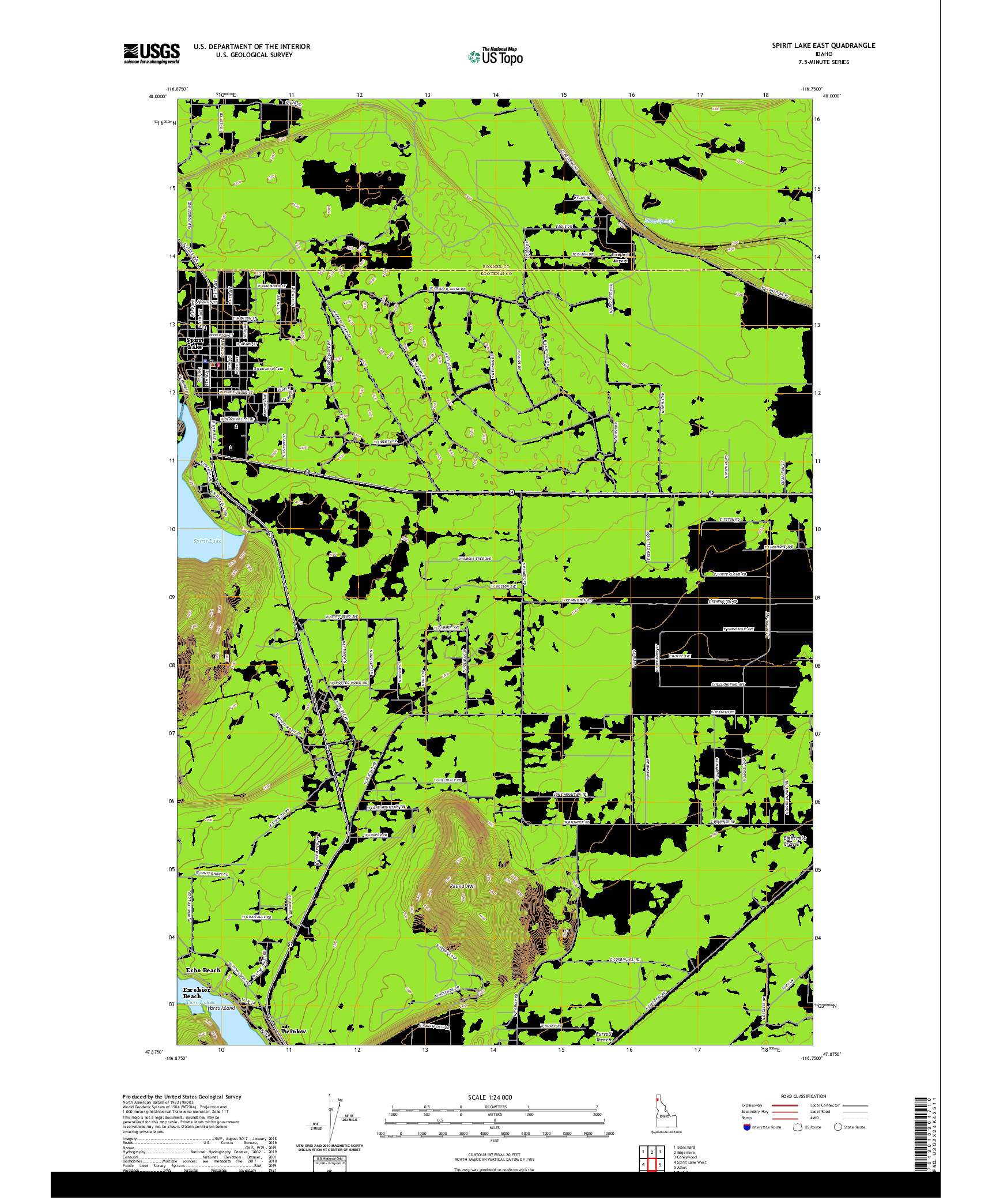 USGS US TOPO 7.5-MINUTE MAP FOR SPIRIT LAKE EAST, ID 2020