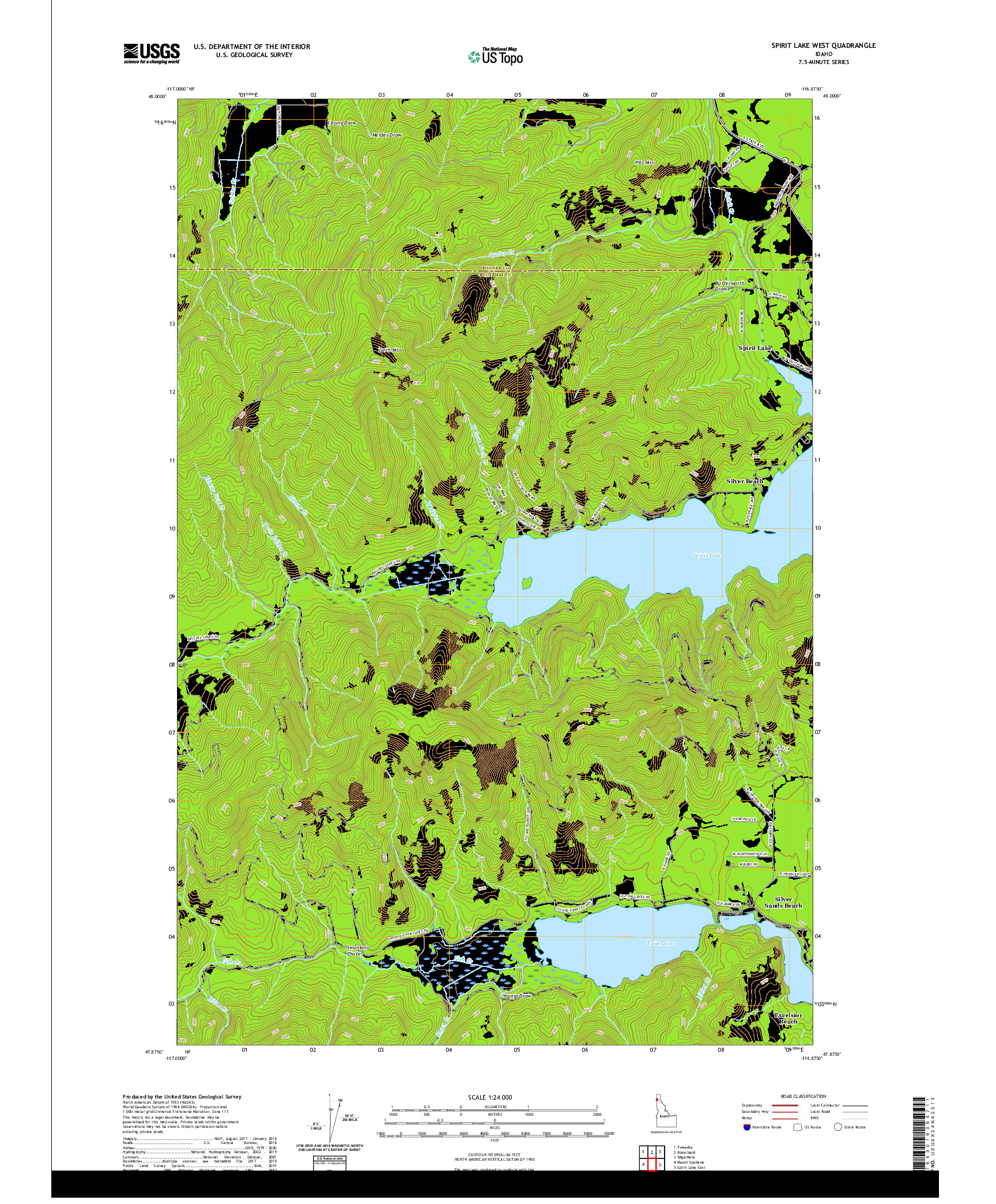 USGS US TOPO 7.5-MINUTE MAP FOR SPIRIT LAKE WEST, ID 2020