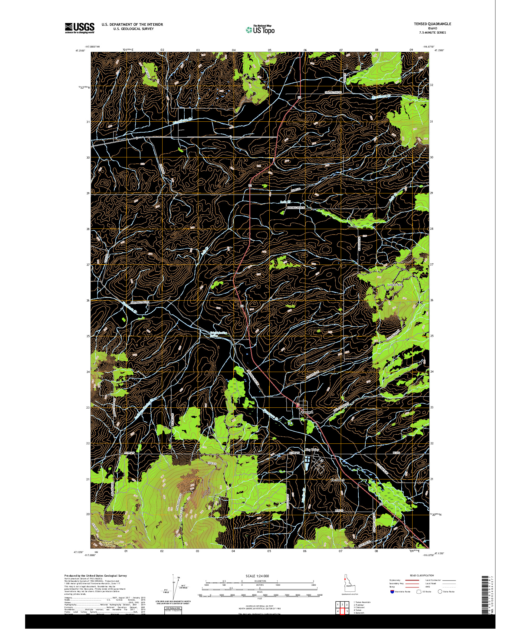 USGS US TOPO 7.5-MINUTE MAP FOR TENSED, ID 2020