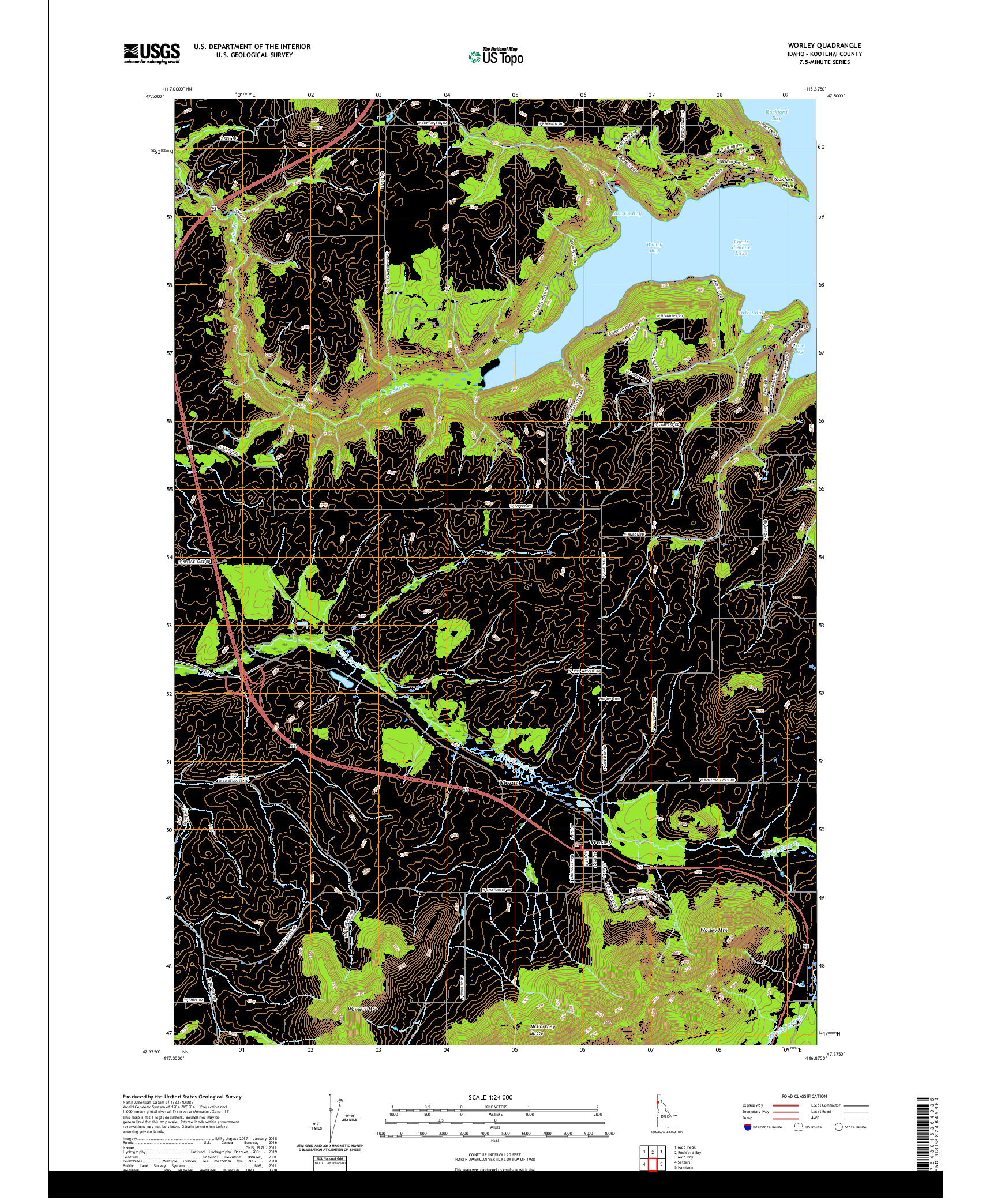 USGS US TOPO 7.5-MINUTE MAP FOR WORLEY, ID 2020