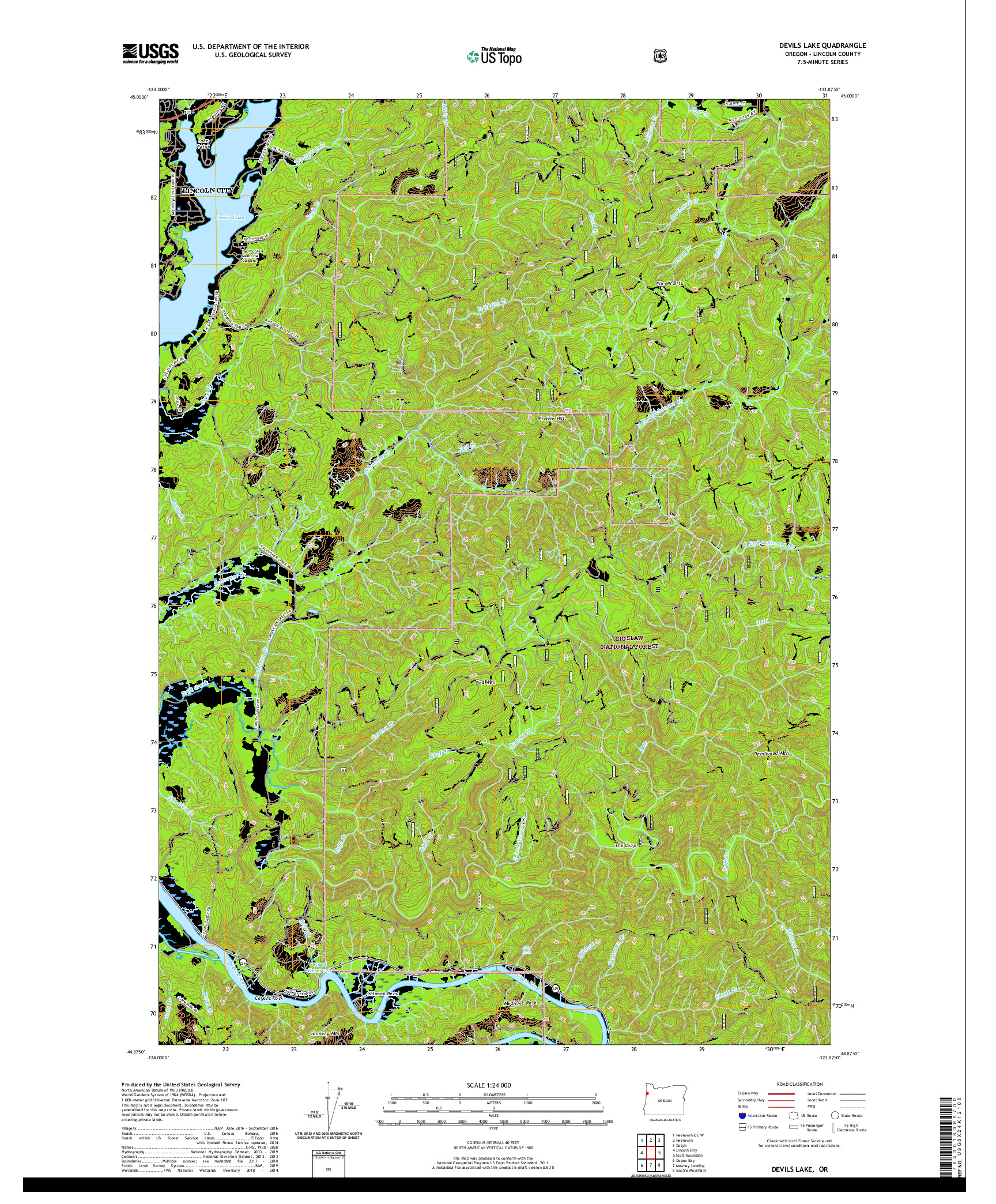 USGS US TOPO 7.5-MINUTE MAP FOR DEVILS LAKE, OR 2020