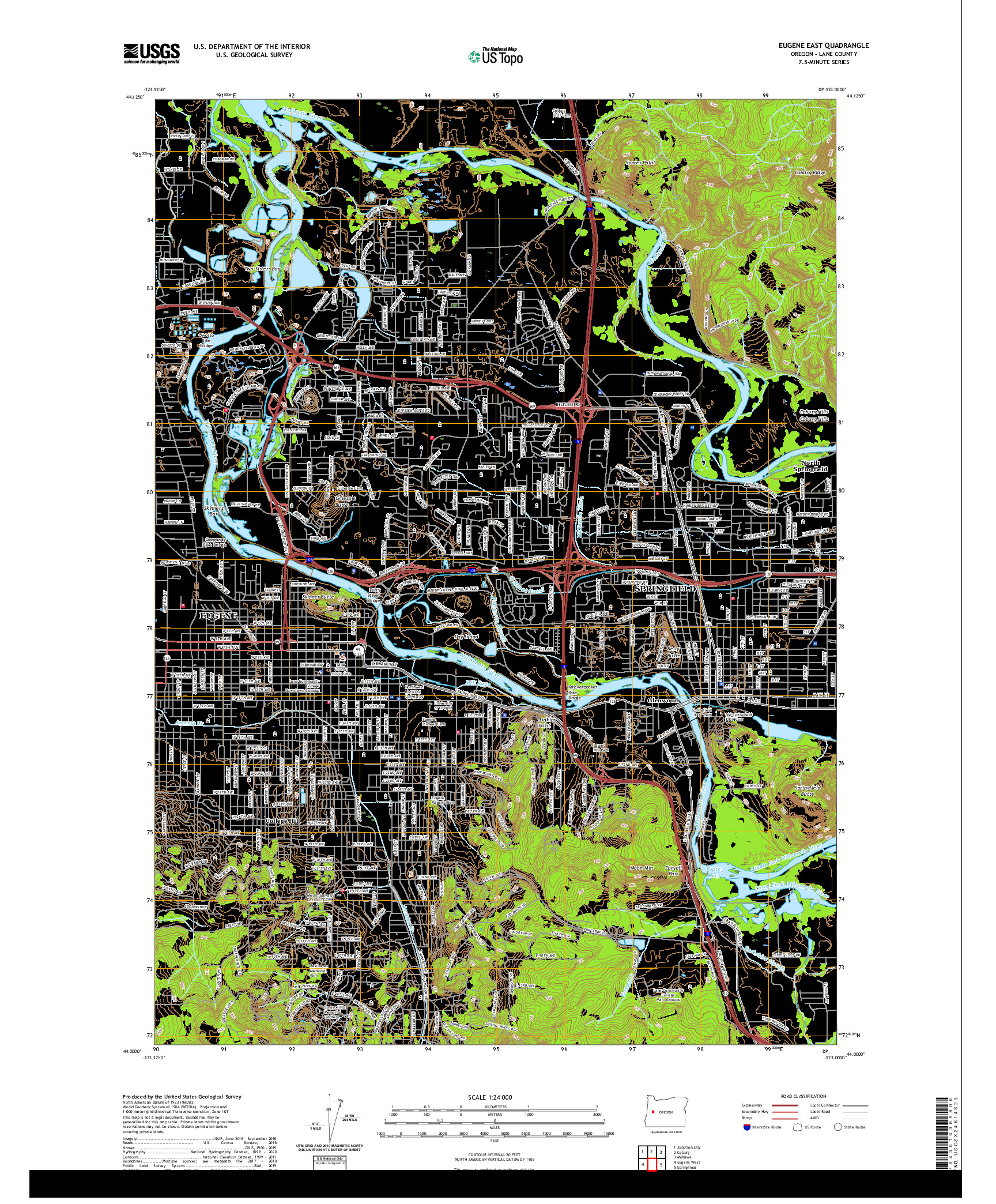 USGS US TOPO 7.5-MINUTE MAP FOR EUGENE EAST, OR 2020