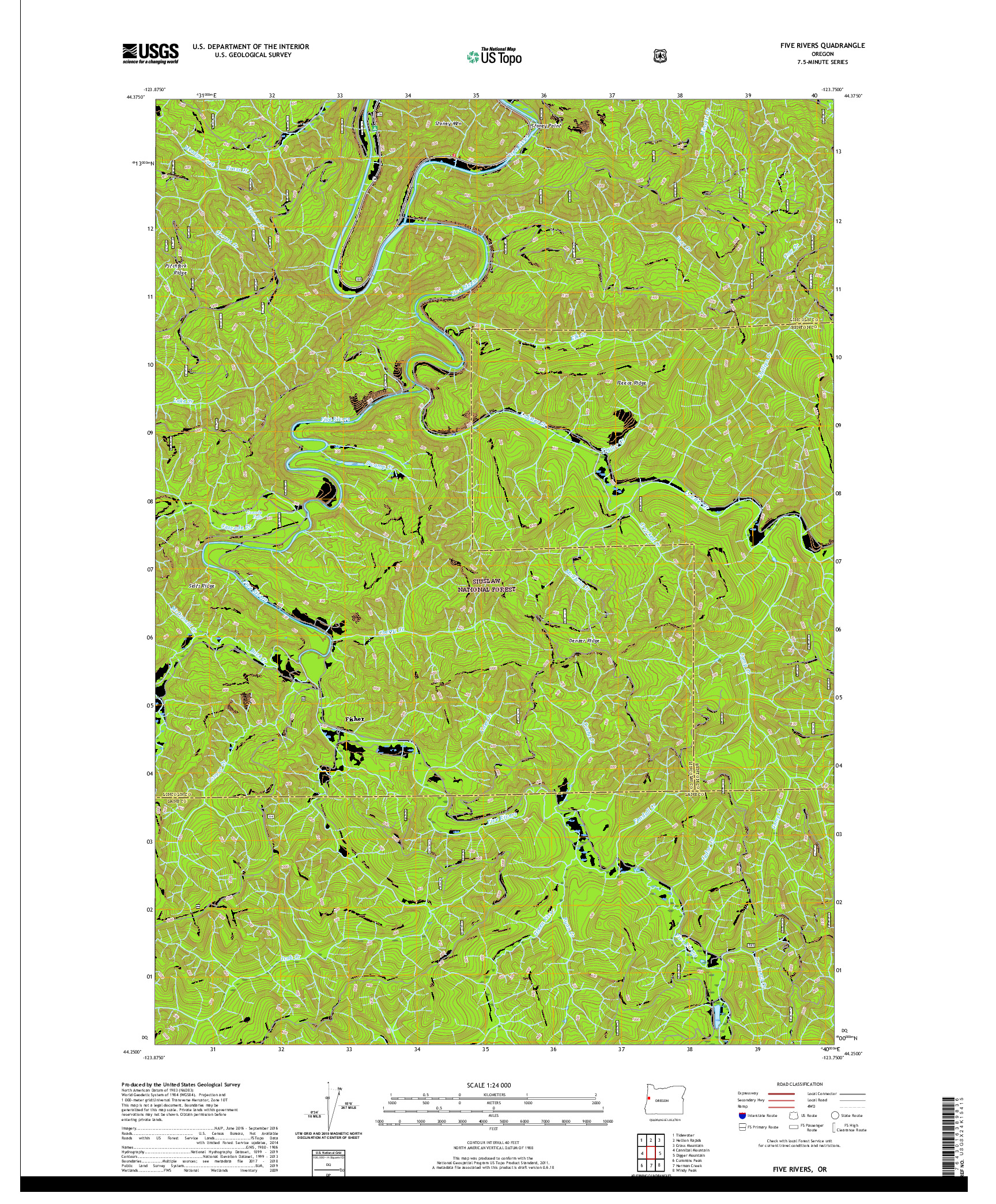 USGS US TOPO 7.5-MINUTE MAP FOR FIVE RIVERS, OR 2020
