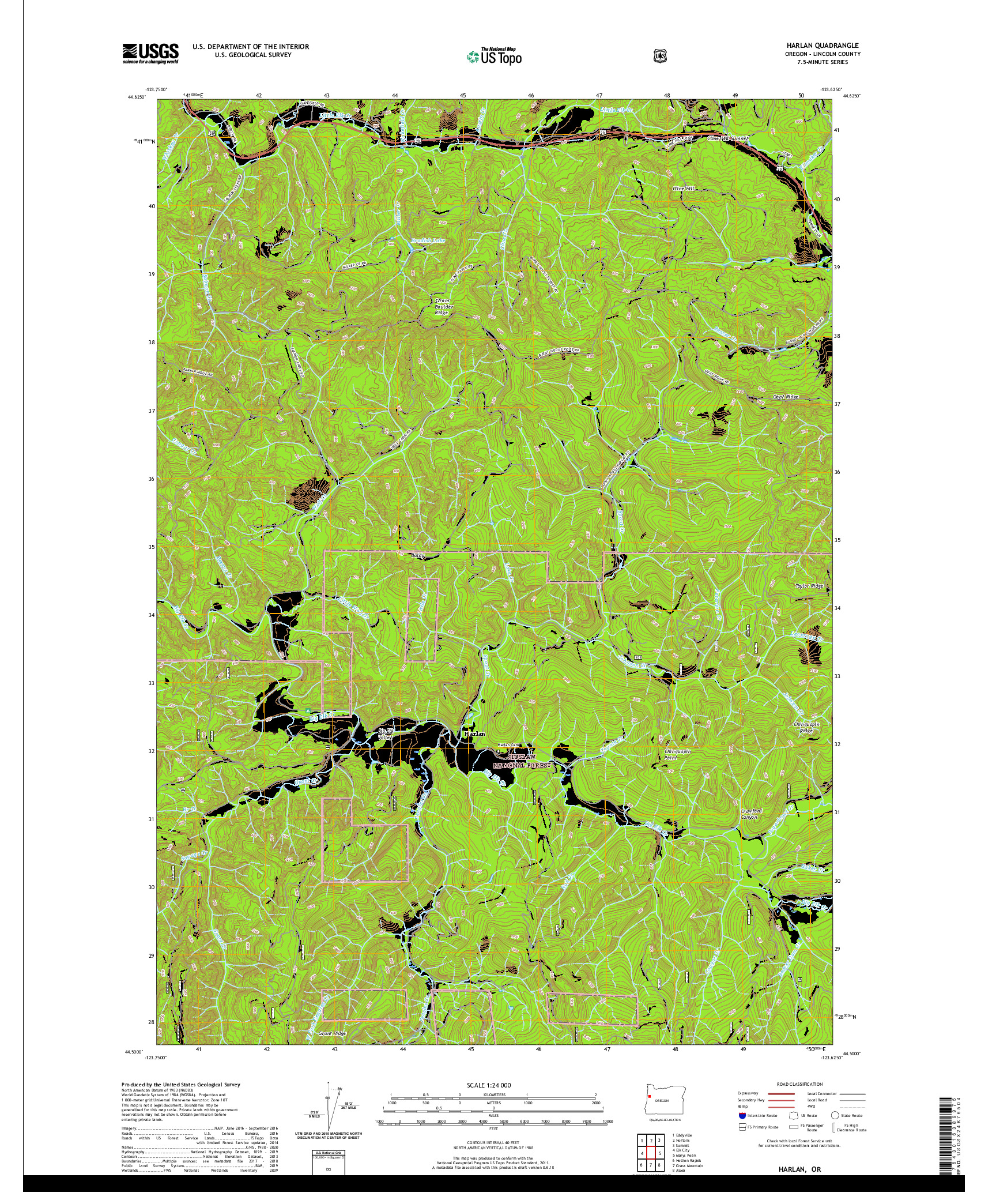 USGS US TOPO 7.5-MINUTE MAP FOR HARLAN, OR 2020