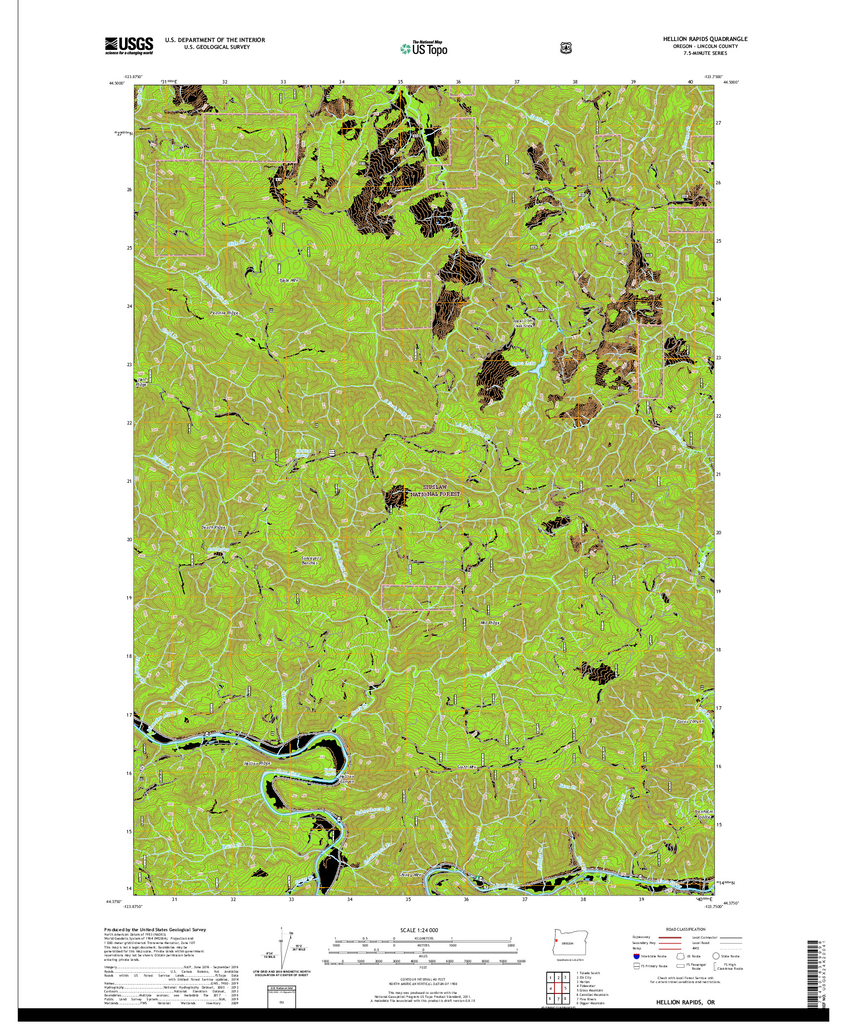 USGS US TOPO 7.5-MINUTE MAP FOR HELLION RAPIDS, OR 2020