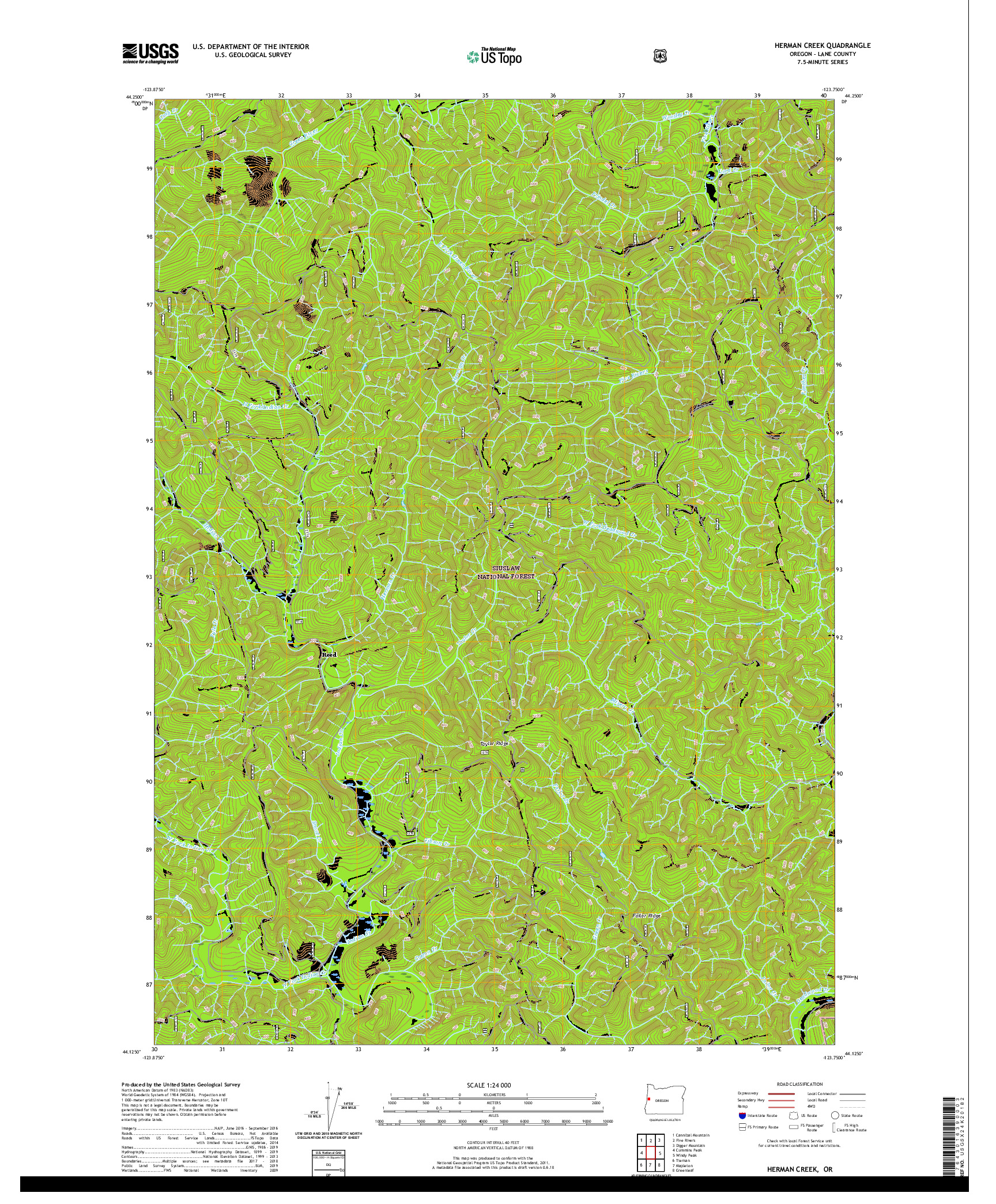 USGS US TOPO 7.5-MINUTE MAP FOR HERMAN CREEK, OR 2020