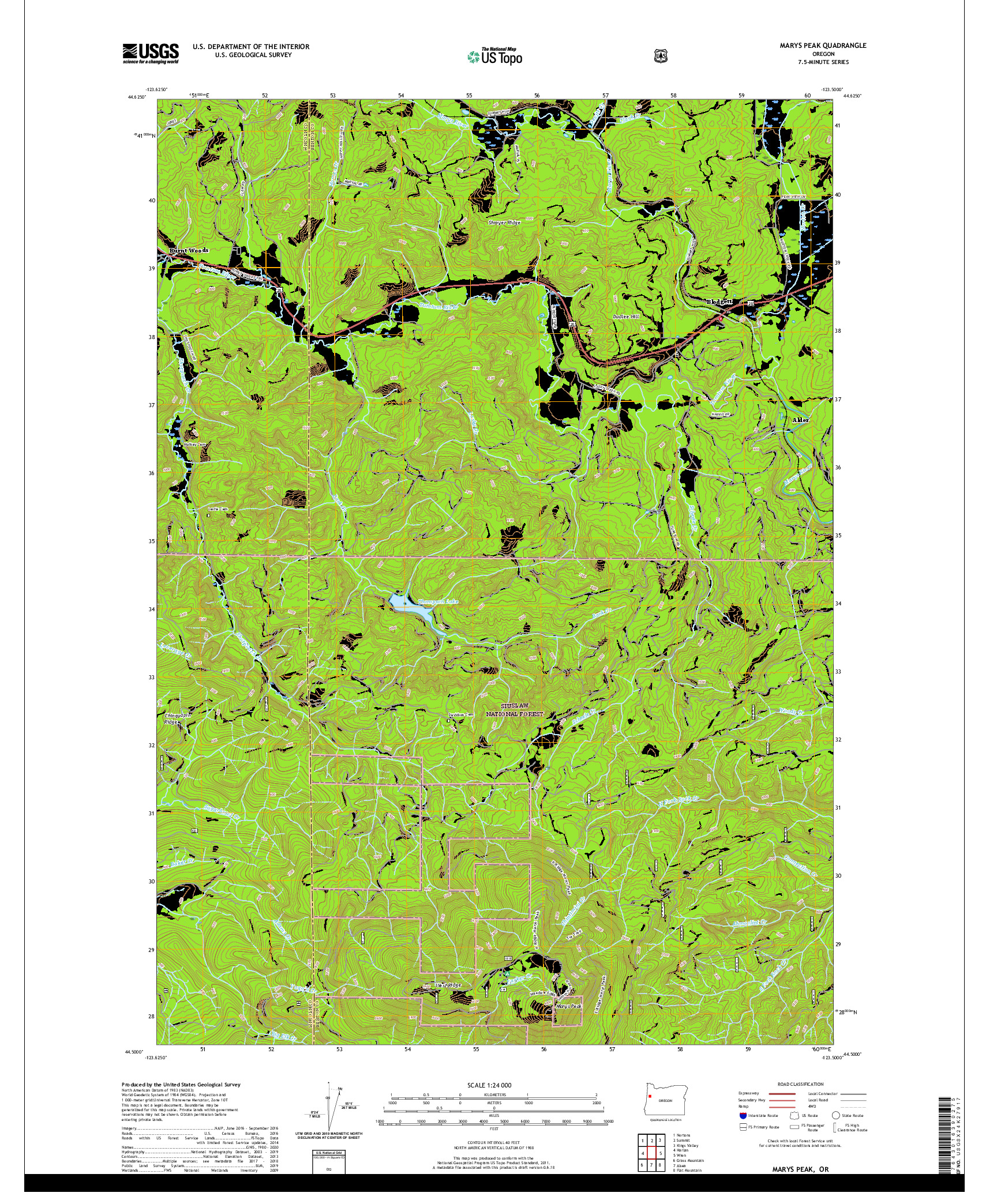 USGS US TOPO 7.5-MINUTE MAP FOR MARYS PEAK, OR 2020
